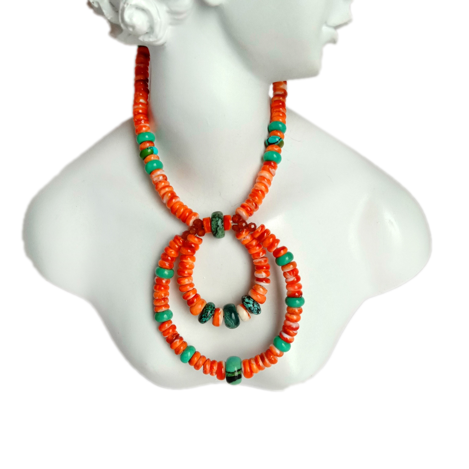 Təbii firuzəyi tikanlı istiridyə Narıncı naringi qranat boyunbağı 925 əyar gümüş qiymətli daş zərgərlik 15