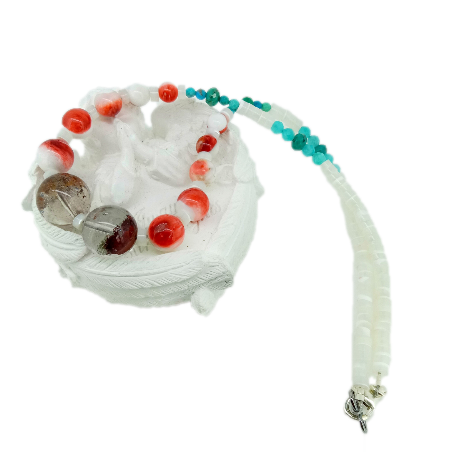 Naturaalne türkiissinine mop spiny austri Amazonite Ghost fantoomkvarts 925 Sterling Silver käsitsi valmistatud kalliskivi kaelakee 14