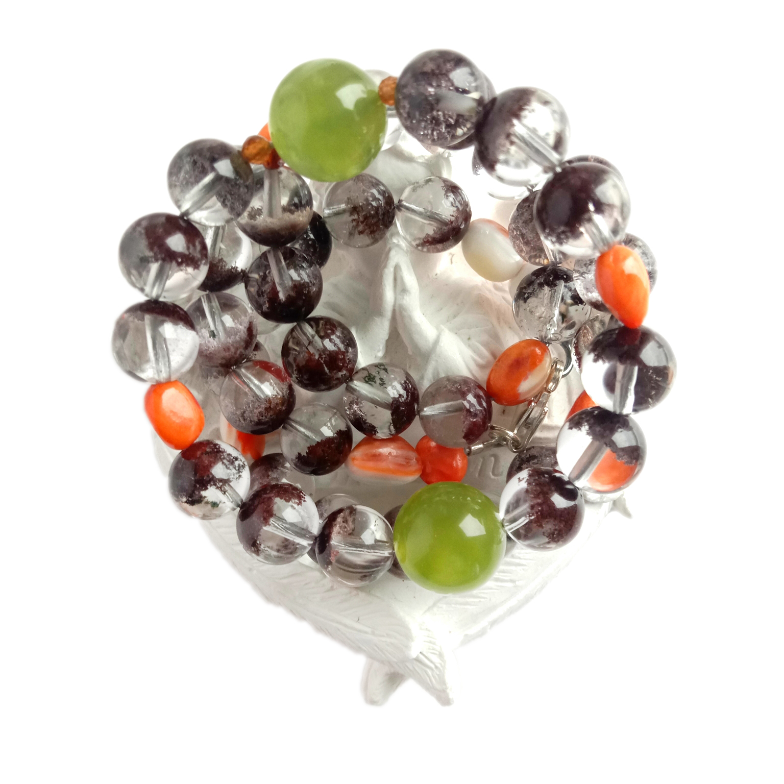 Ntuj spiny oyster Prehnite dab phantom quartz 925 Sterling nyiaj xuas tes ua Gemstone hlaws Necklace 14