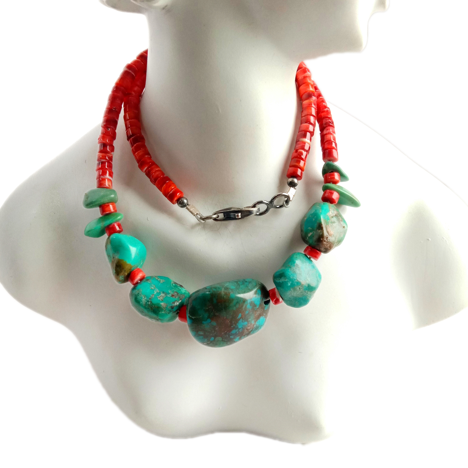 Təbii firuzəyi tikanlı istiridyə 925 əyar gümüş əl işi qiymətli daş firuzə boyunbağı 15