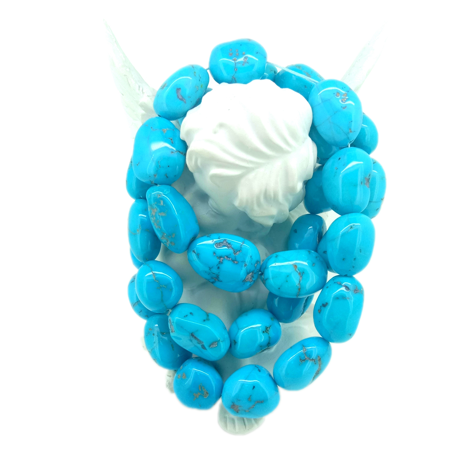 Kingman Turquoise nugget thiab sterling nyiaj saw caj dab 16inch ntev Dawb nkoj hauv Asmeskas 15