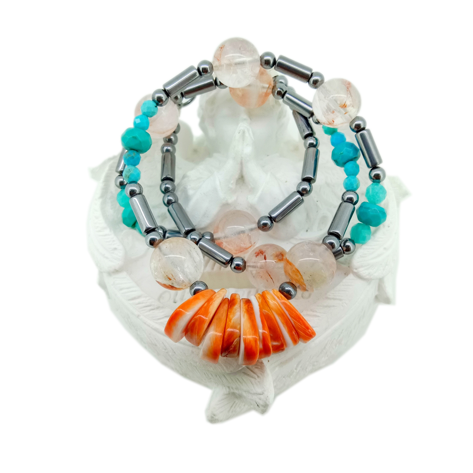 Ntuj Spiny Oyster Turquoise liab quartzite hematite 925 Sterling Silver Gemstone Necklace 14