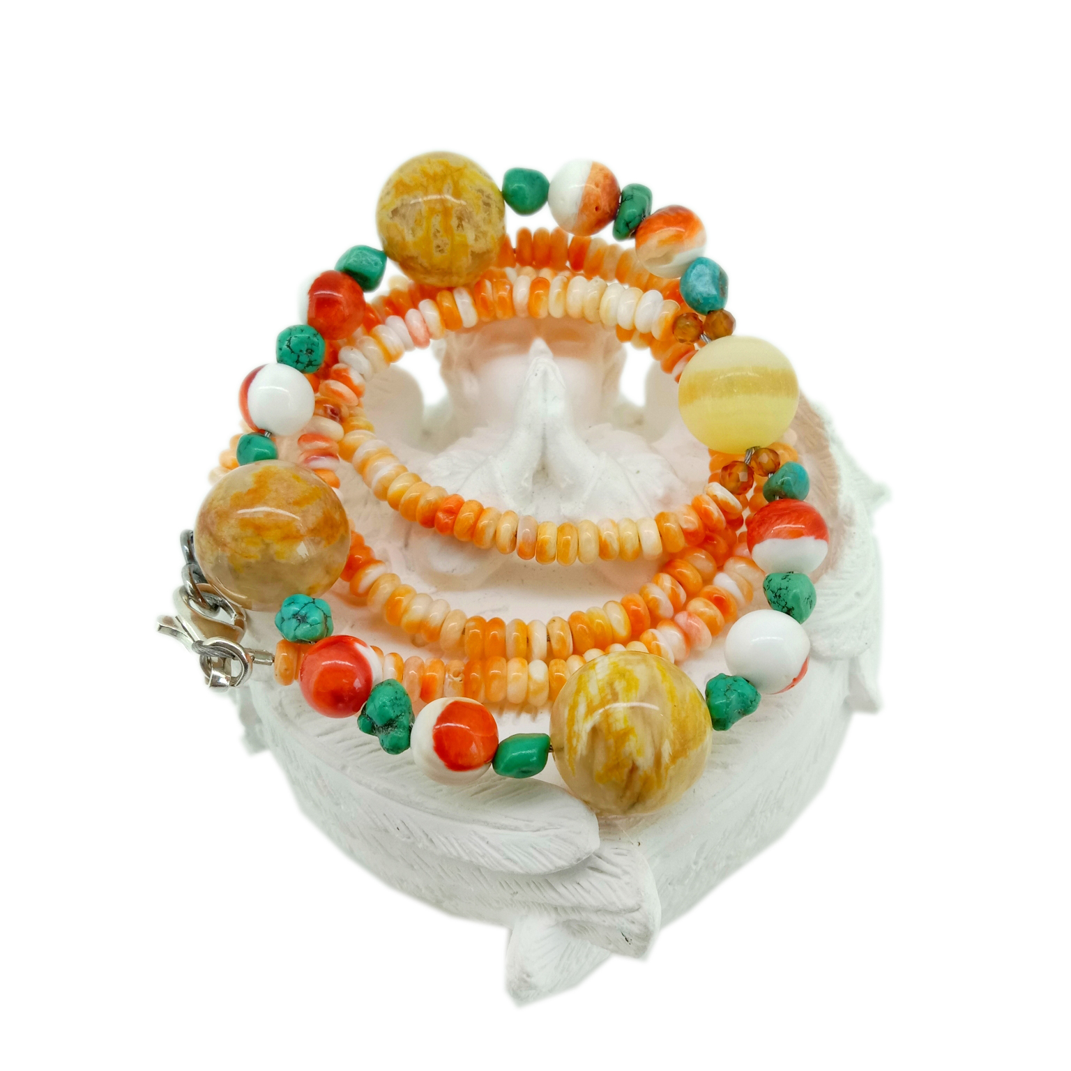 Oyster eke eke na Calcite 925 Sterling Silver Gemstone Beads Choker olu ọla. 14