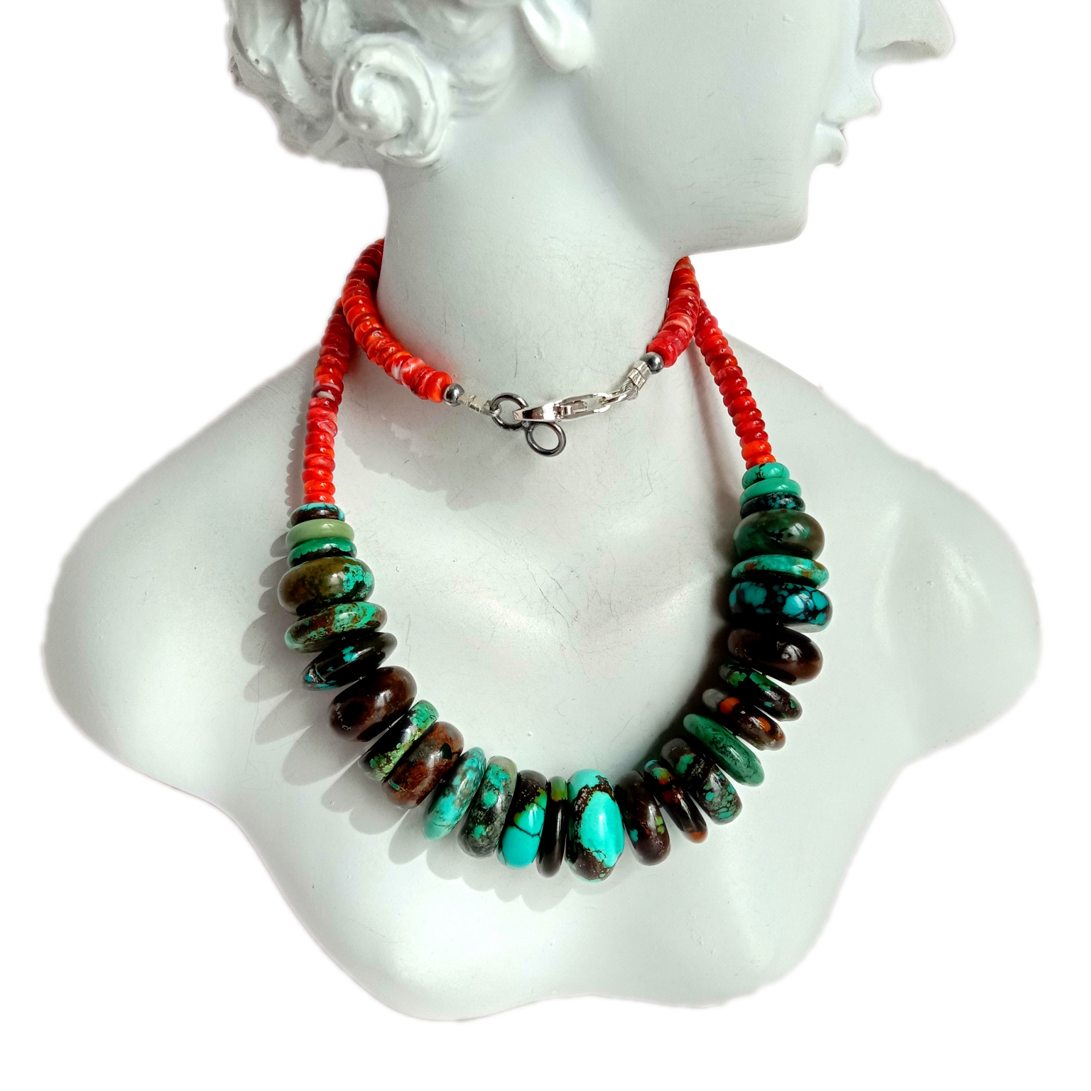 Natural Turquoise ndi spiny oyster 925 Sterling Silver Turquoise zodzikongoletsera zamtengo wapatali mkanda wamtengo wapatali 15