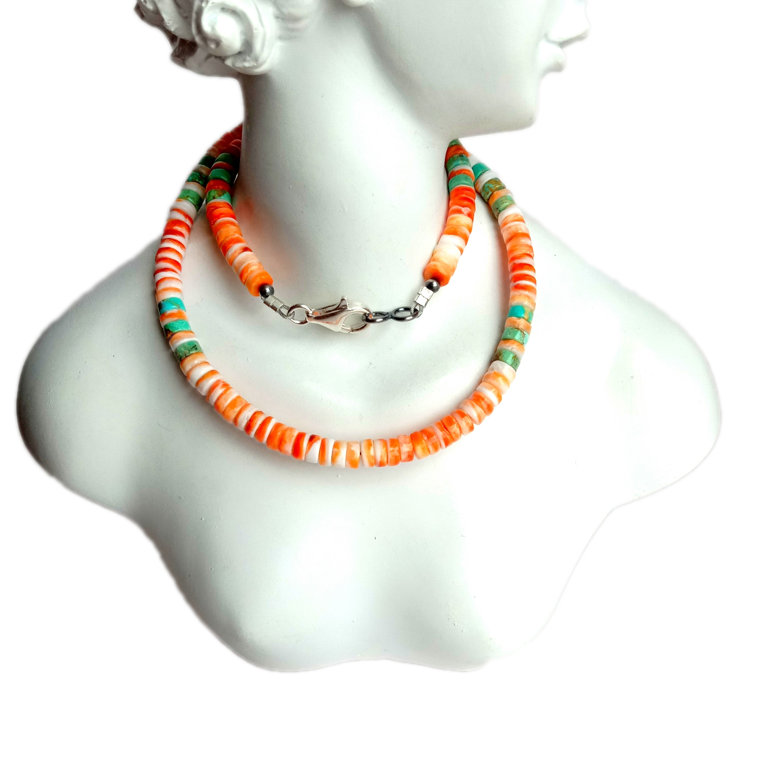 Firuzəyi 925 Ayar Gümüş boyunbağı ilə Spiny Oyster Qadın üçün Hədiyyə 15