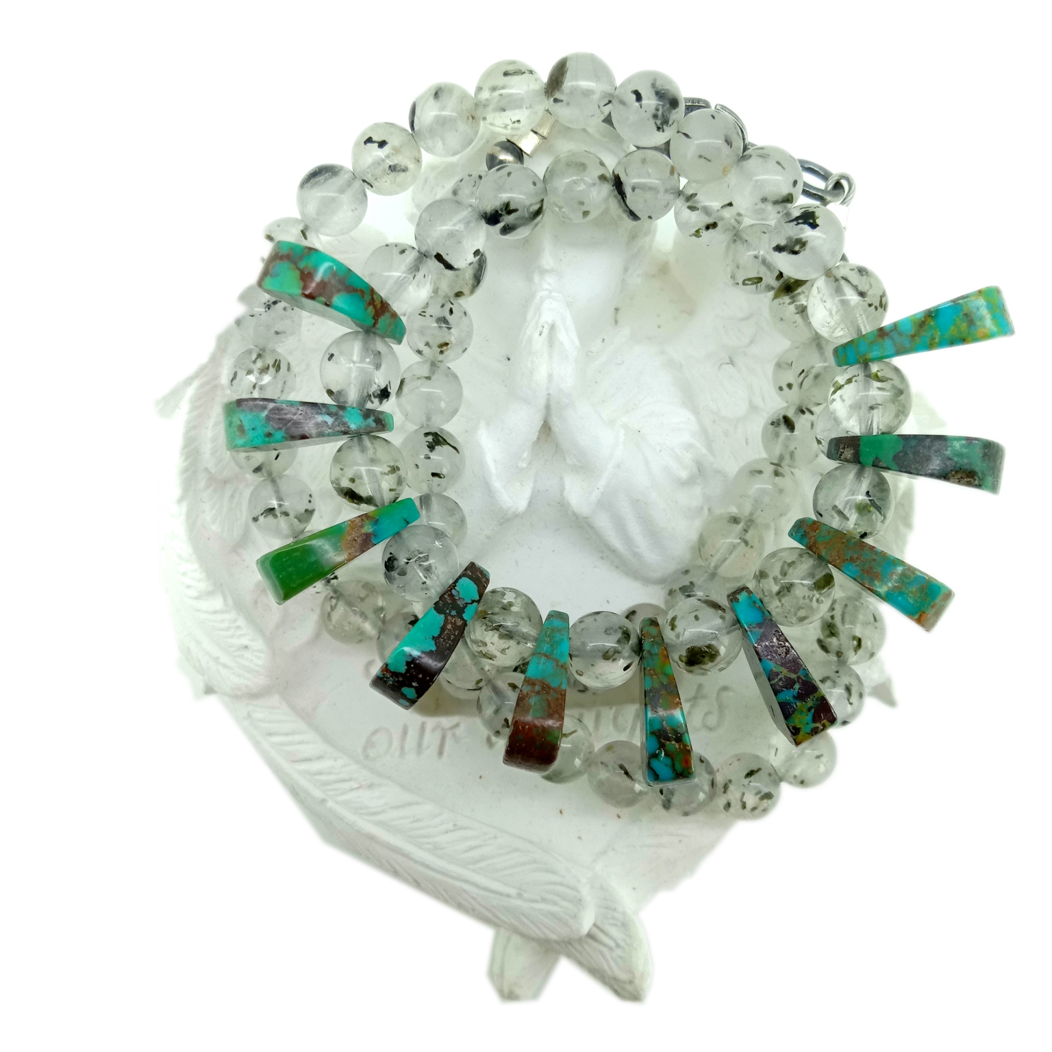 Seudan seudraidh le làimh Turquoise agus dubh rutilated Quartz 925 Sterling Silver Làmh-làimh 15