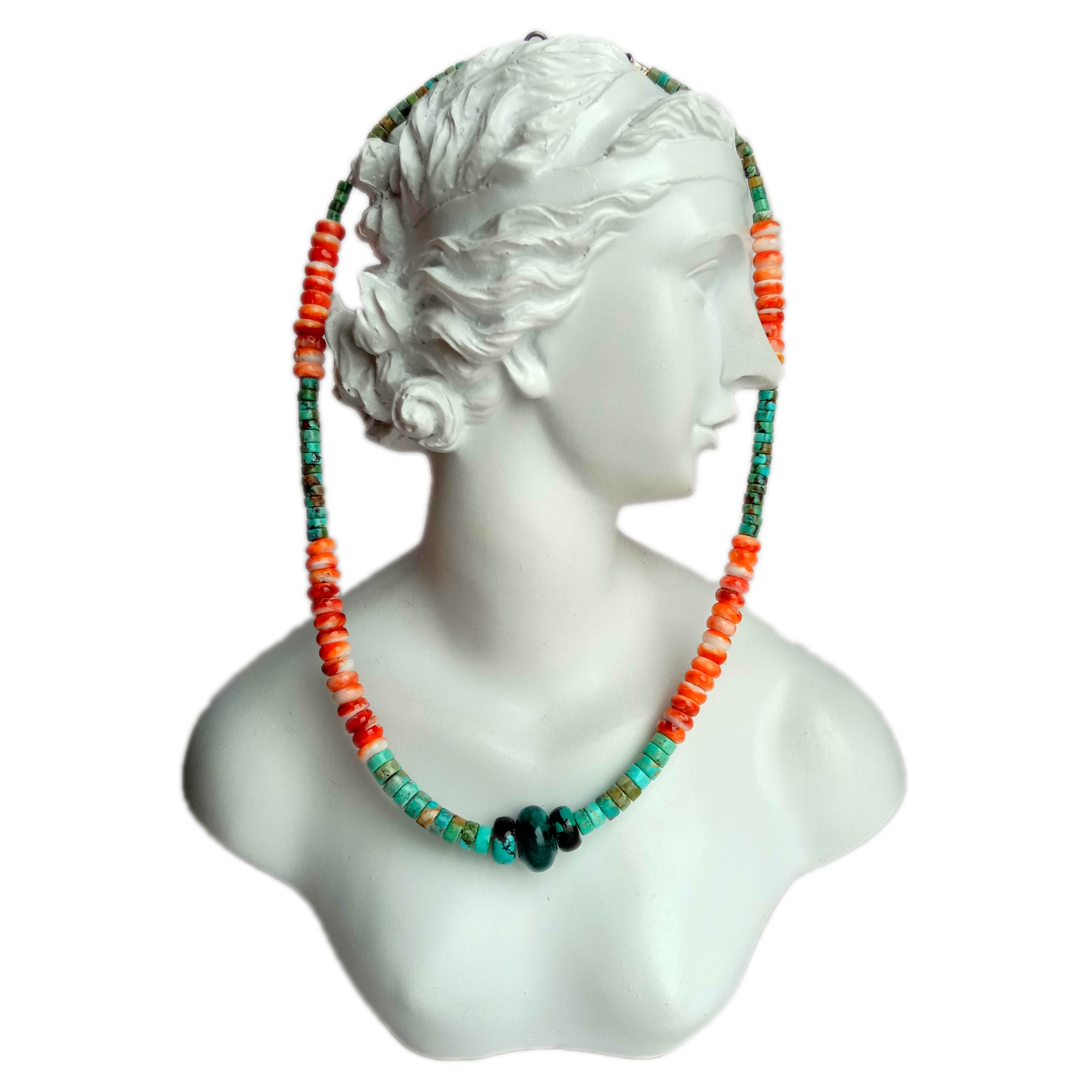 Təbii firuzəyi və tikanlı istiridyə 925 əyar gümüş boyunbağı əl işi Qadın zərgərlik BoHo Hippi 15