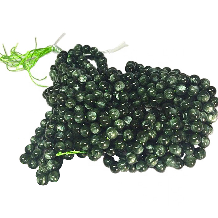 ທໍາມະຊາດ Seraphinite 3A ລູກປັດຮູບຊົງກົມ Smooth gemstone strings 14