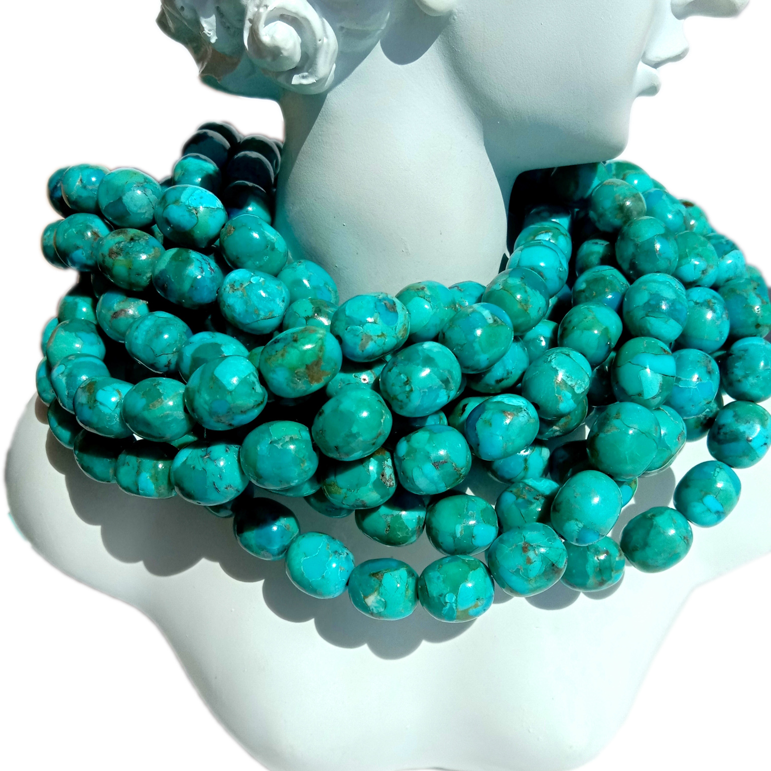 ត្បូងទទឹមដ៏ស្រស់ស្អាតធម្មជាតិ Turquoise ធម្មជាតិ Turquoise សំបកកង់រលោងរលោង 18