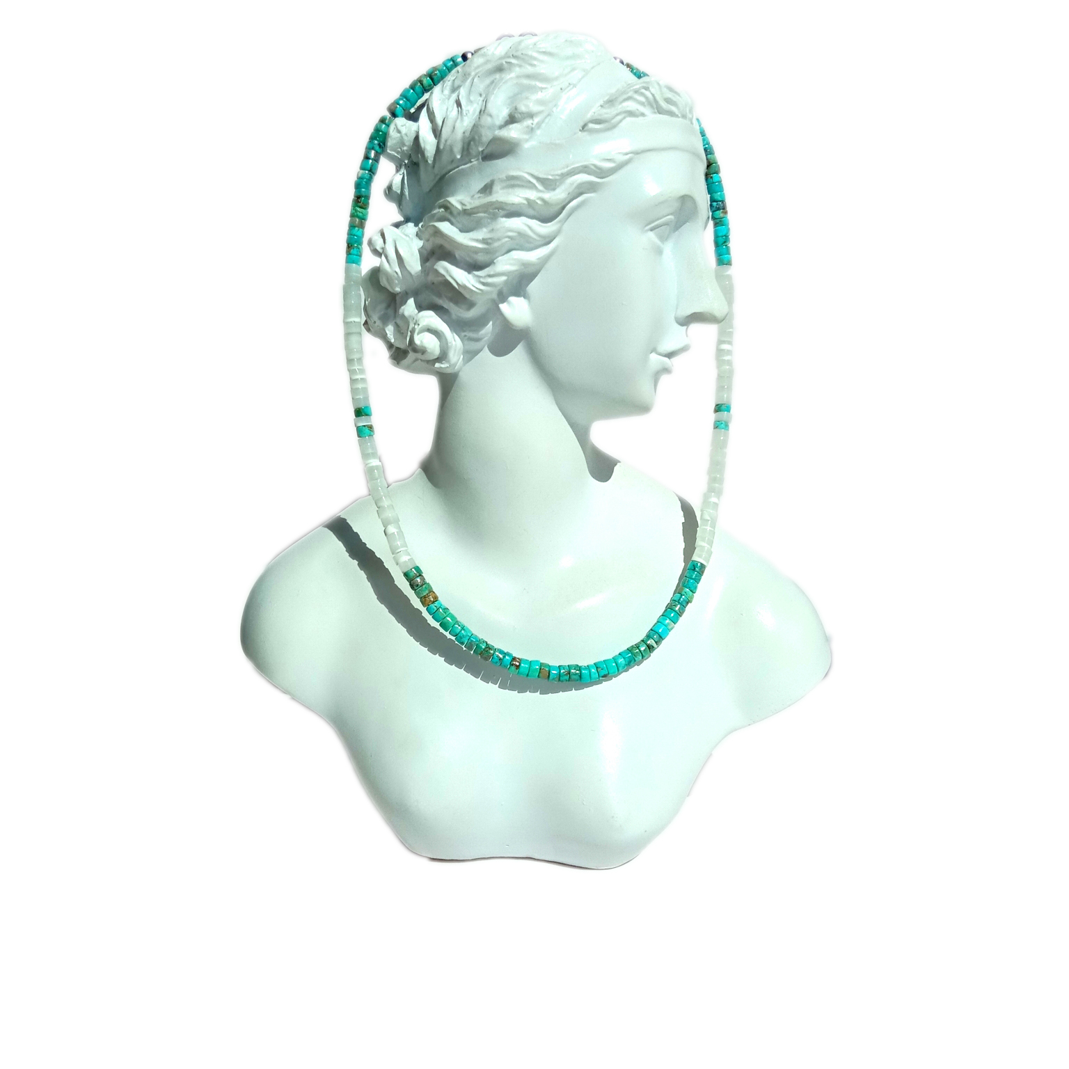 Prirodni tirkiz i mop 925 Sterling Srebro ručno izrađena ogrlica Elegant Girl friend 15