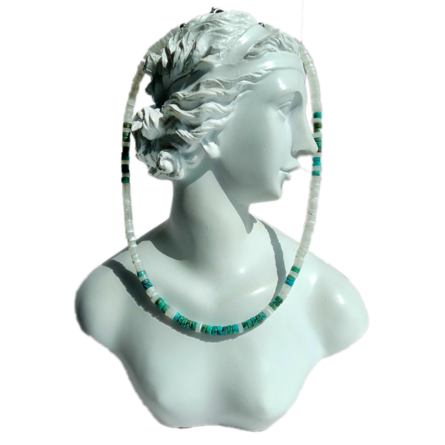 100% təbii mavi firuzə və rondelle MOP 925 əyar gümüş boyunbağı 15