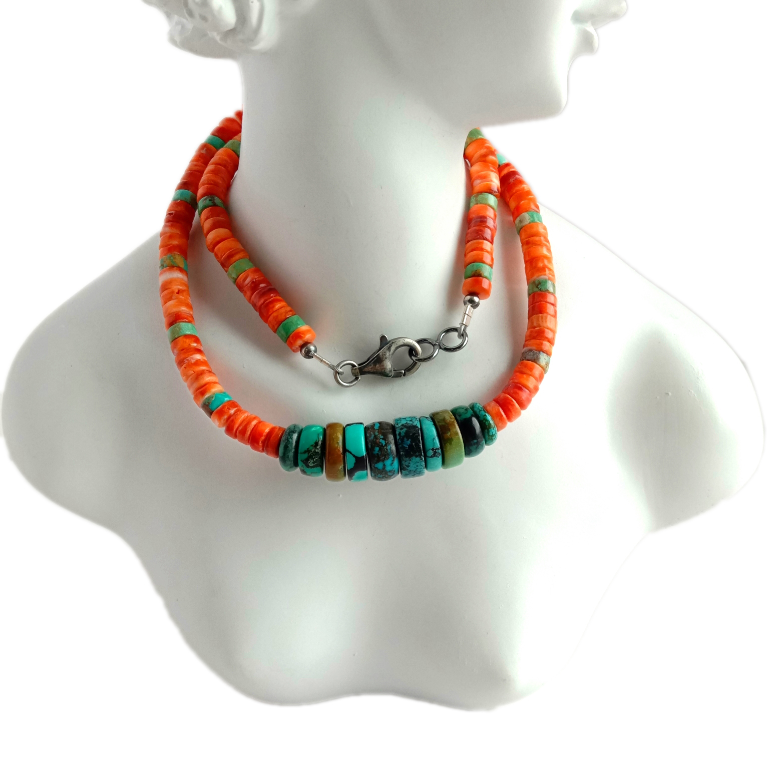 Ogrlica od 100% prirodnog tirkiza i bodljikave kamenice od 925 srebra 15