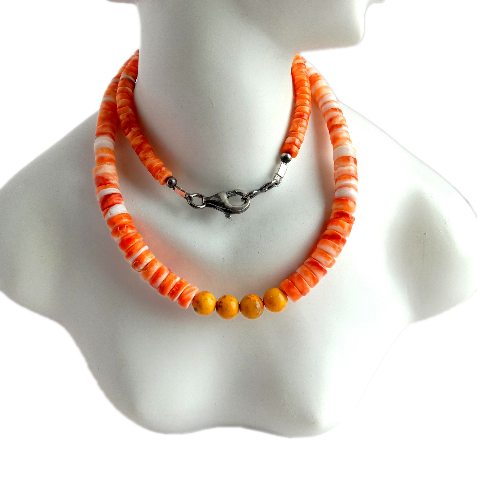 Təbii narıncı tikanlı istiridyə və dəyirmi bumblebee 925 Ayar Gümüş qiymətli daş muncuqlar Boyunbağı 14