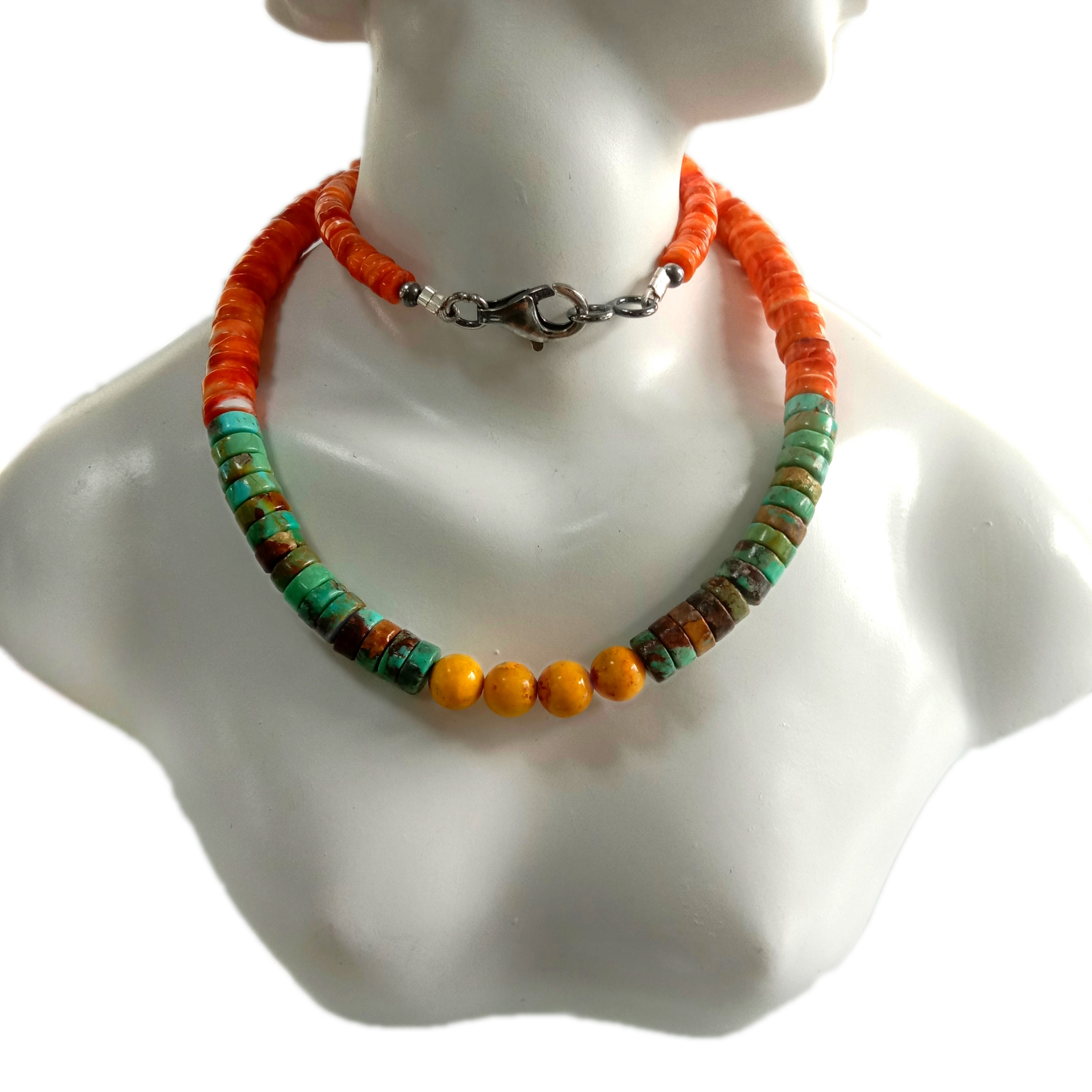 Naturlig turkos och gul humla 925 Sterling Silver ädelstenspärlor Halsband 15