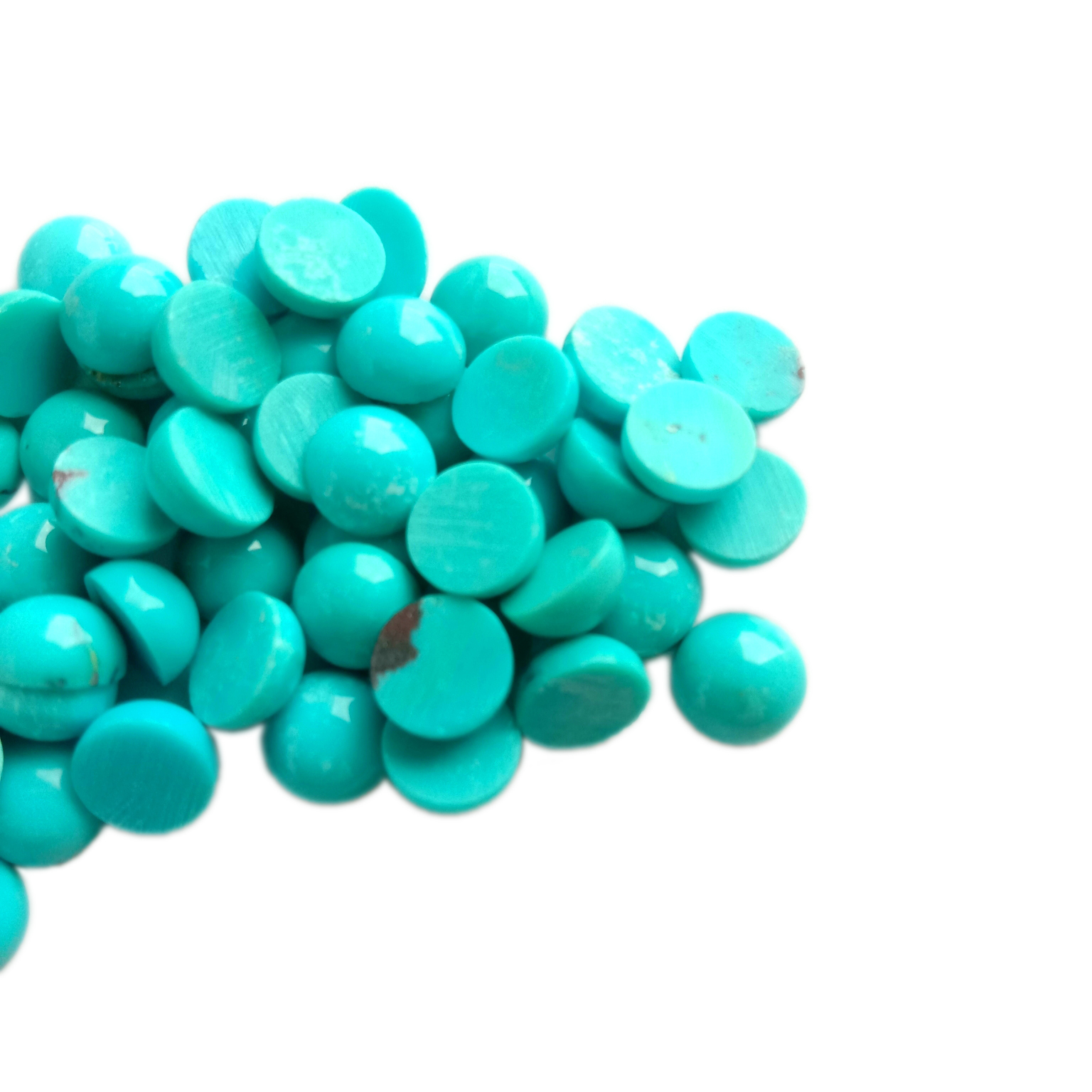 ຕຸ້ມຫູ Cabochon ສີຟ້າ Turquoise 6mm ທໍາມະຊາດ / ຂາຍເປັນ 15