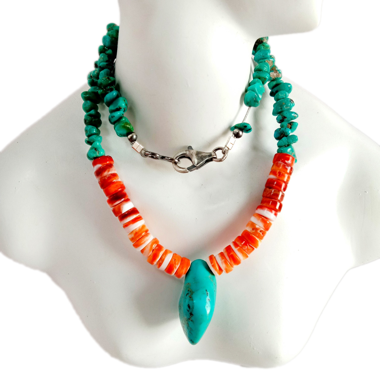 Lewn naturali u turkważ tal-fidda Sterling 925 tax-xewka jakkumpanjaw Pendant Necklace 15