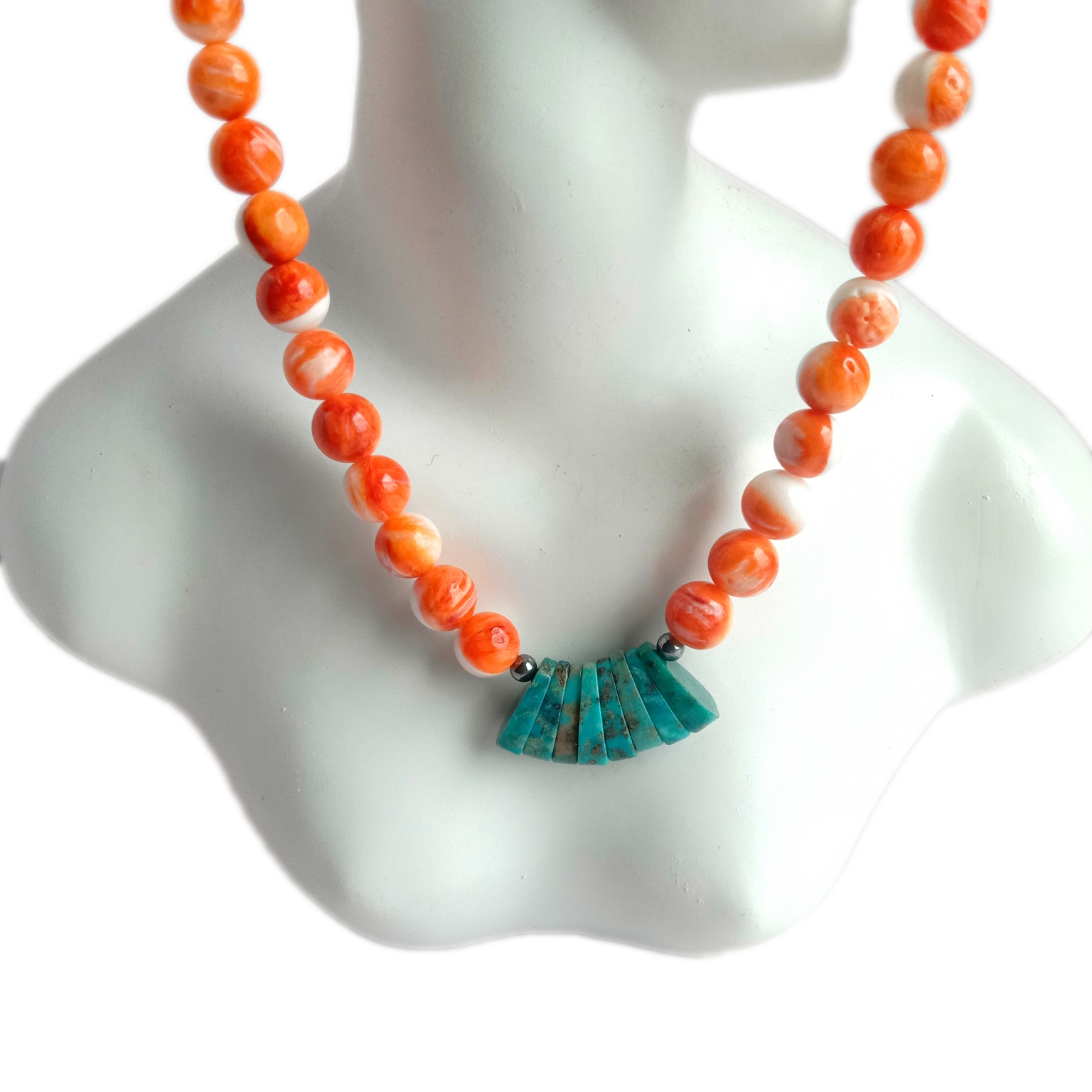 Turquoise eke na spiny oporo okirikiri beads 925 Sterling Silver Necklace 14