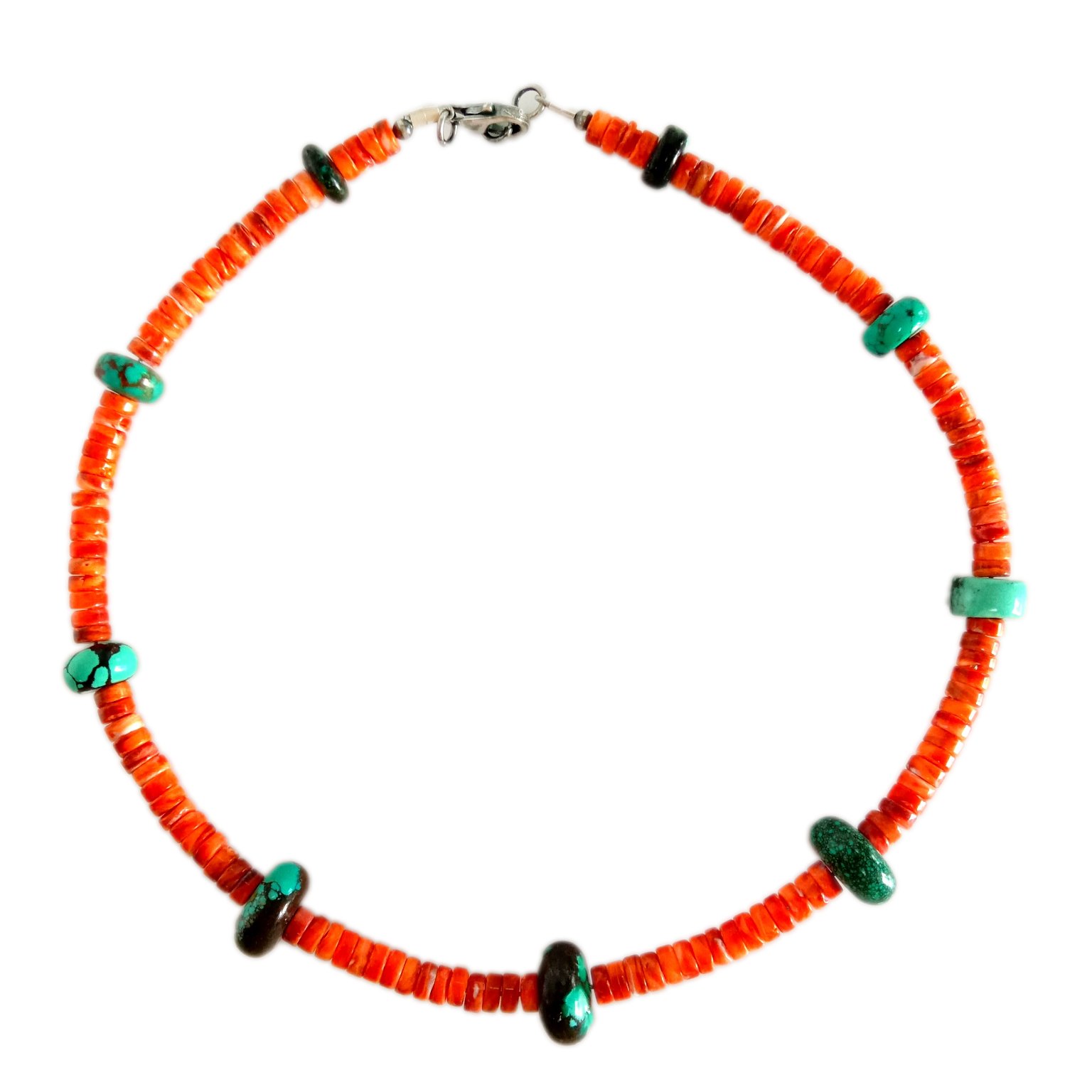 Ogrlica od 100% prirodno plavog tirkiza i bodljikavih perli od dragog kamenja 925 Sterling Silver 15