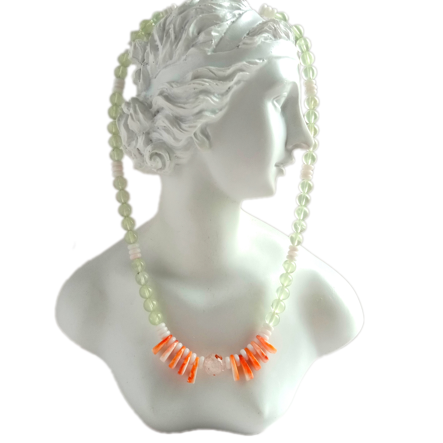 Ogrlica od prirodnog bodljikavog kamenica i crvenog kvarca od 925 srebra 15