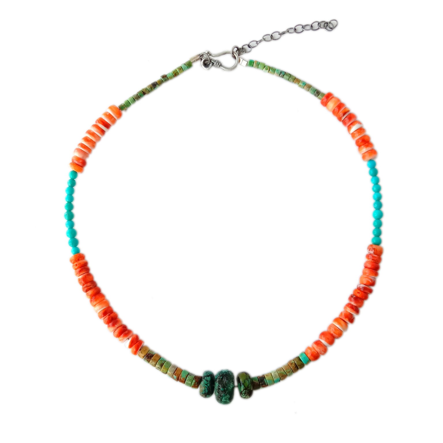 Natūralaus turkio ir spygliuotas „Choker“ karoliai 925 sterlingų sidabro „Boho“ karoliai 15