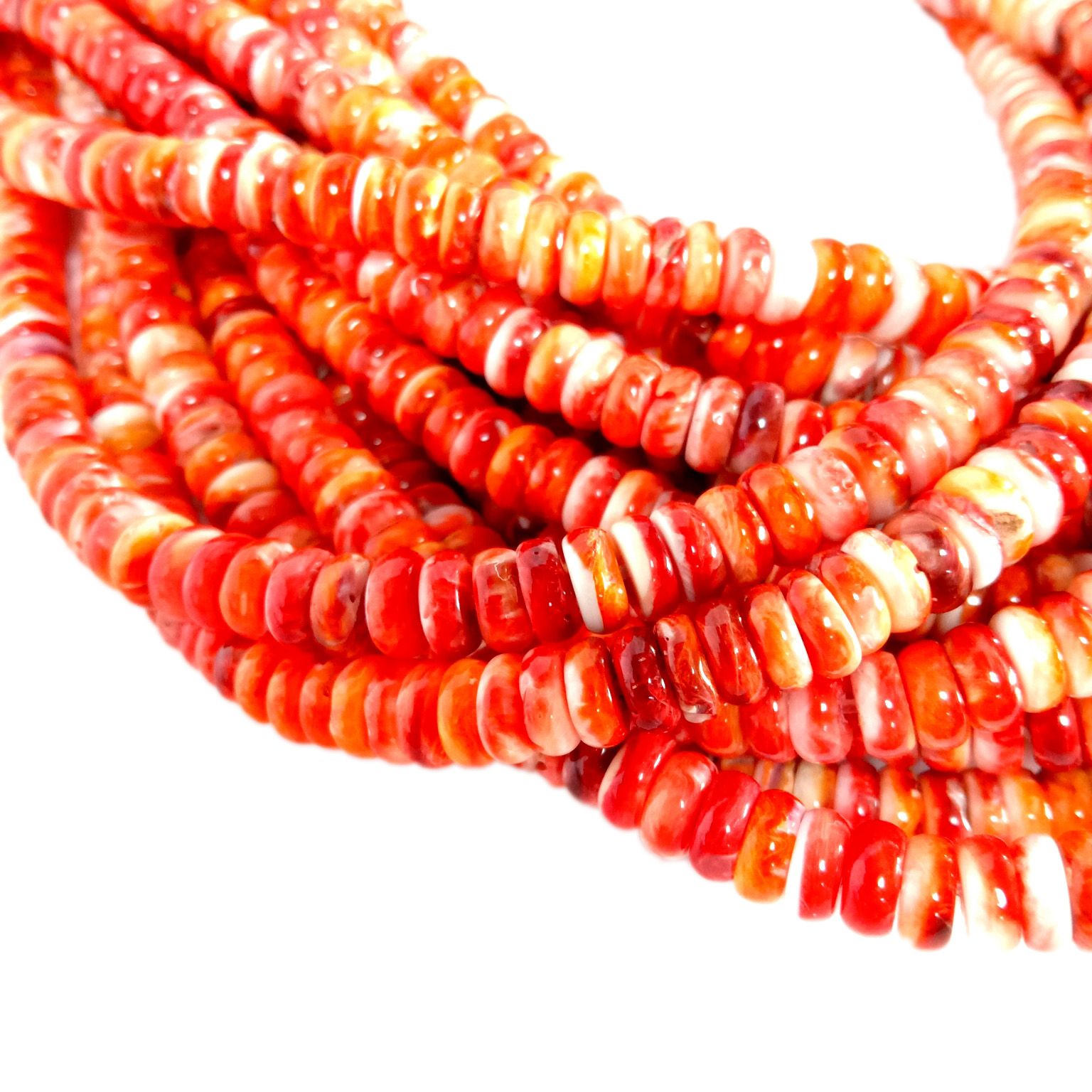 Naturligt orange Spiny Oyster Shell Rondish pärlor 6mm 16inch strand 14