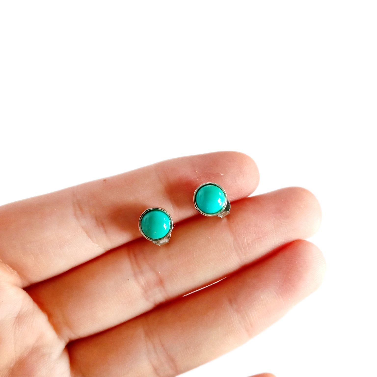 Təbii Firuzəyi Sırğalar 925 Sterlinq Gümüş Sırğalar Kiçik Düymə Sırğalar Onun Üçün Hədiyyə 15