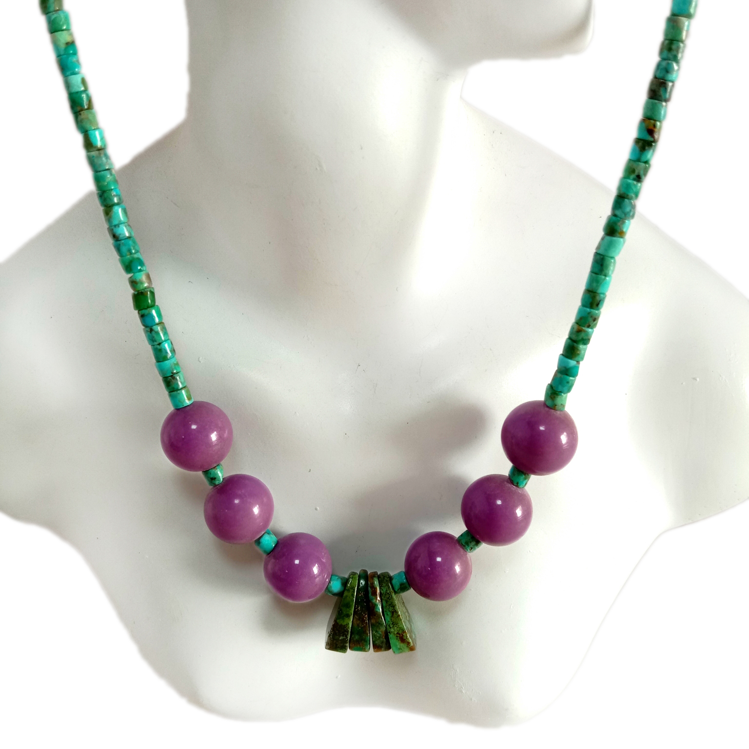 Ogrlica od prirodnog tirkiznog fosfosiderita 925 sterling srebra ručno izrađenog dizajna 14