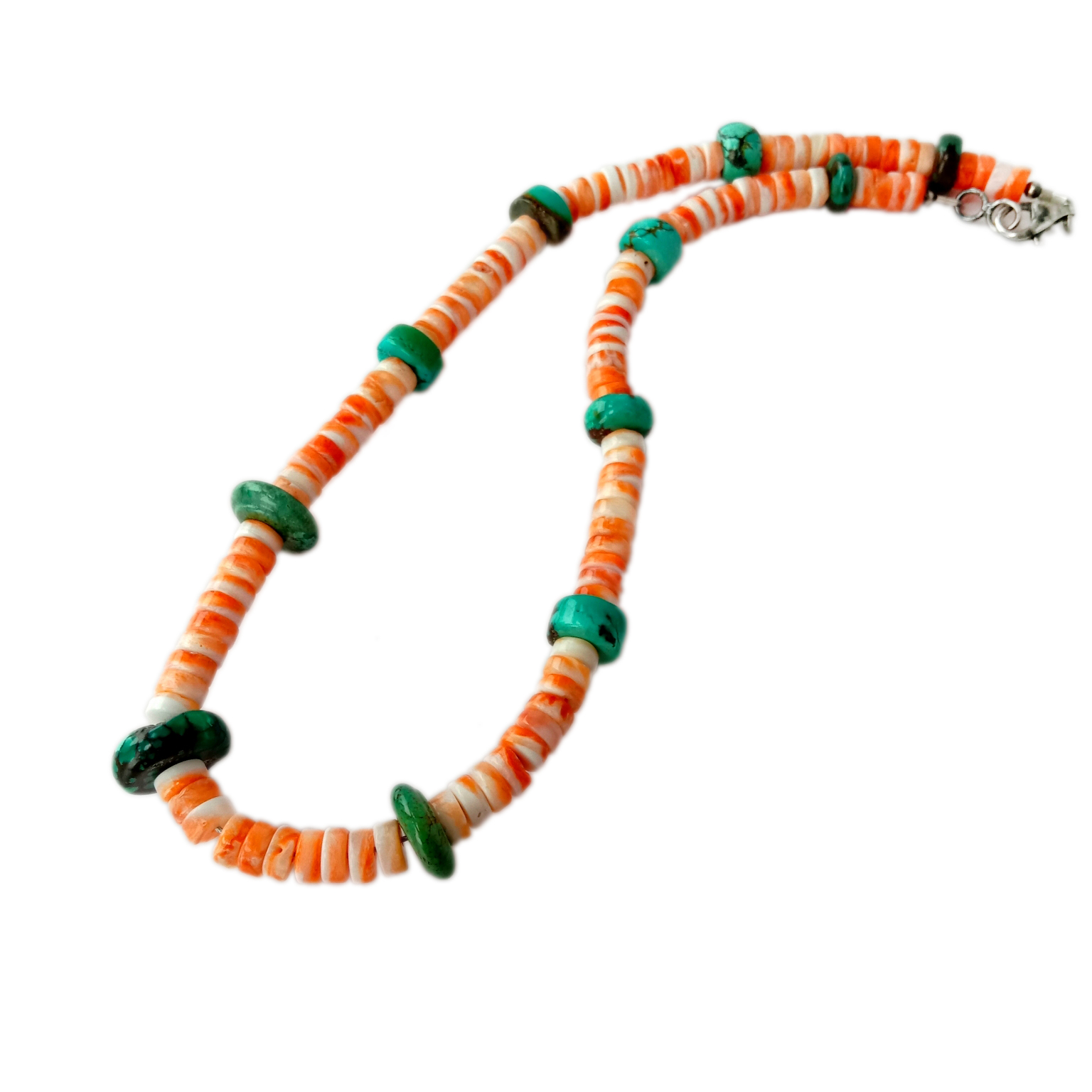 Náhrdelník ze 100% přírodního tyrkysu a ostnatého stříbra 925 15