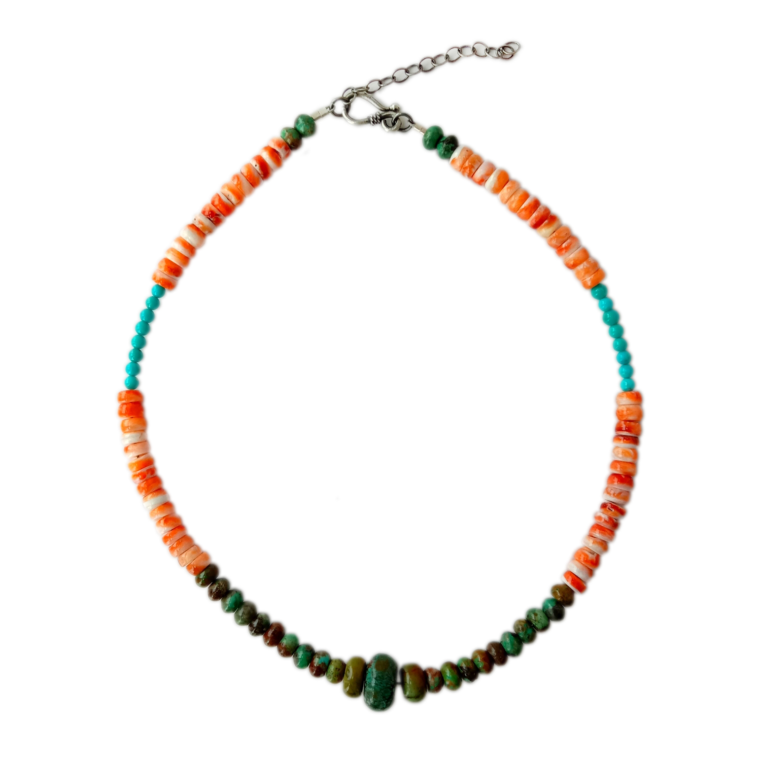 Collar feito a man de prata de lei 925 100% turquesa natural e espinosa 15