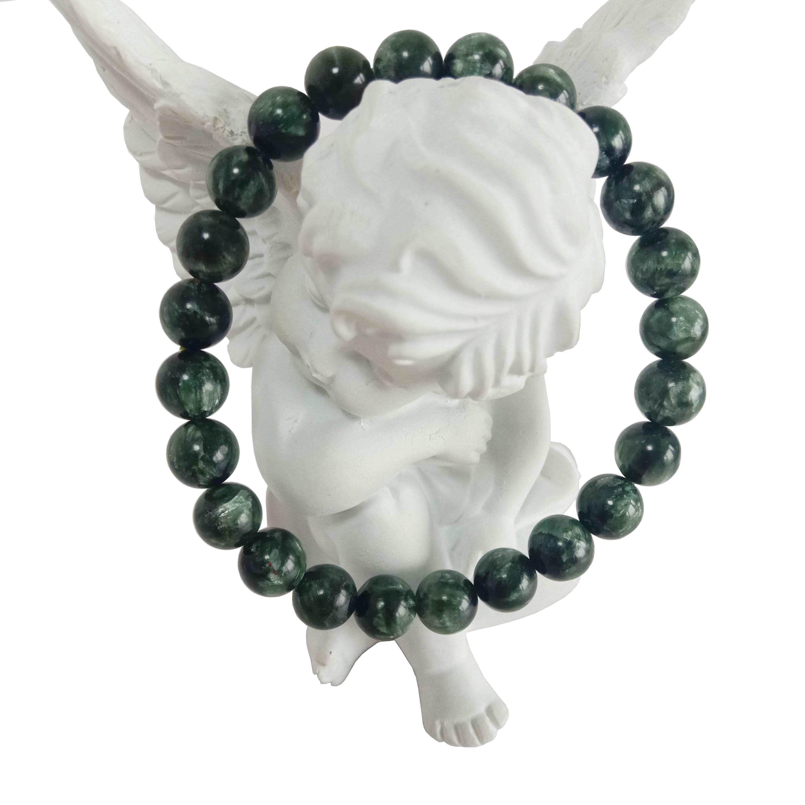 Natural Green Rutilated Quartz Round Bead Healing Energy Bracelet Fashion Design 7.5inch 14