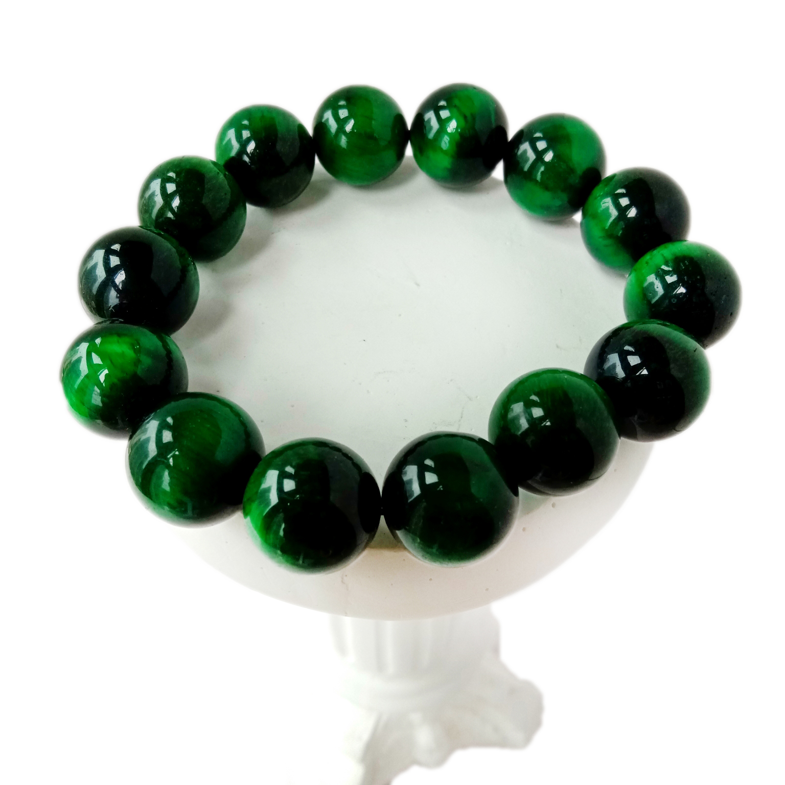 Bellissimo braccialetto di perline da 14 mm con occhio di tigre di colore verde 14