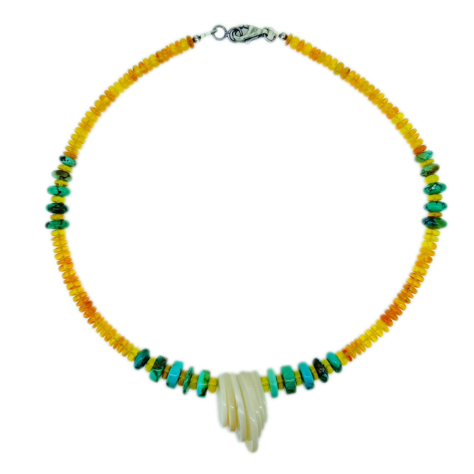 Təbii firuzəyi rəngli ağ mop 925 əyar gümüş boyunbağı 14