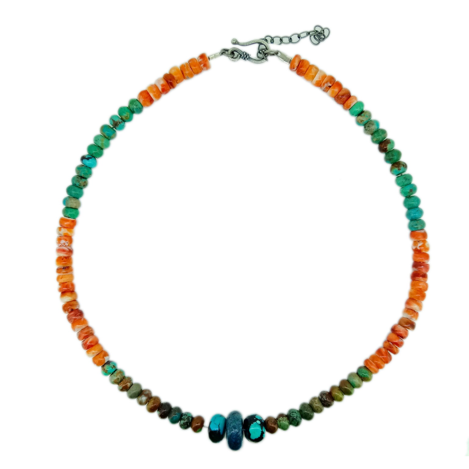 Ogrlica od prirodnog tirkiza i bodljikavih perli od 16 inča od 925 srebra 15