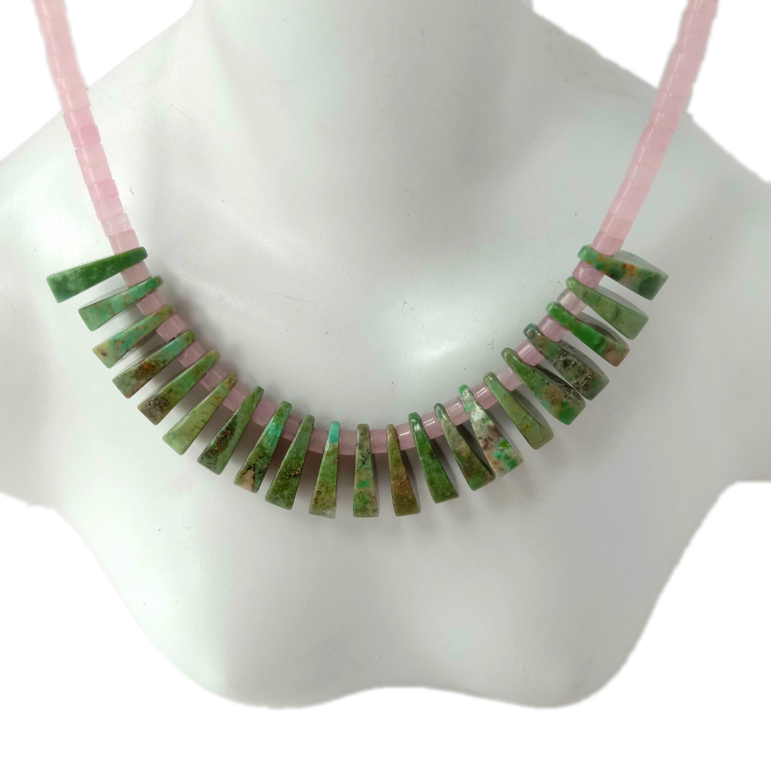 Natural nga Turquoise Rose Quartz 925 Sterling Silver Gemstone Necklace 14