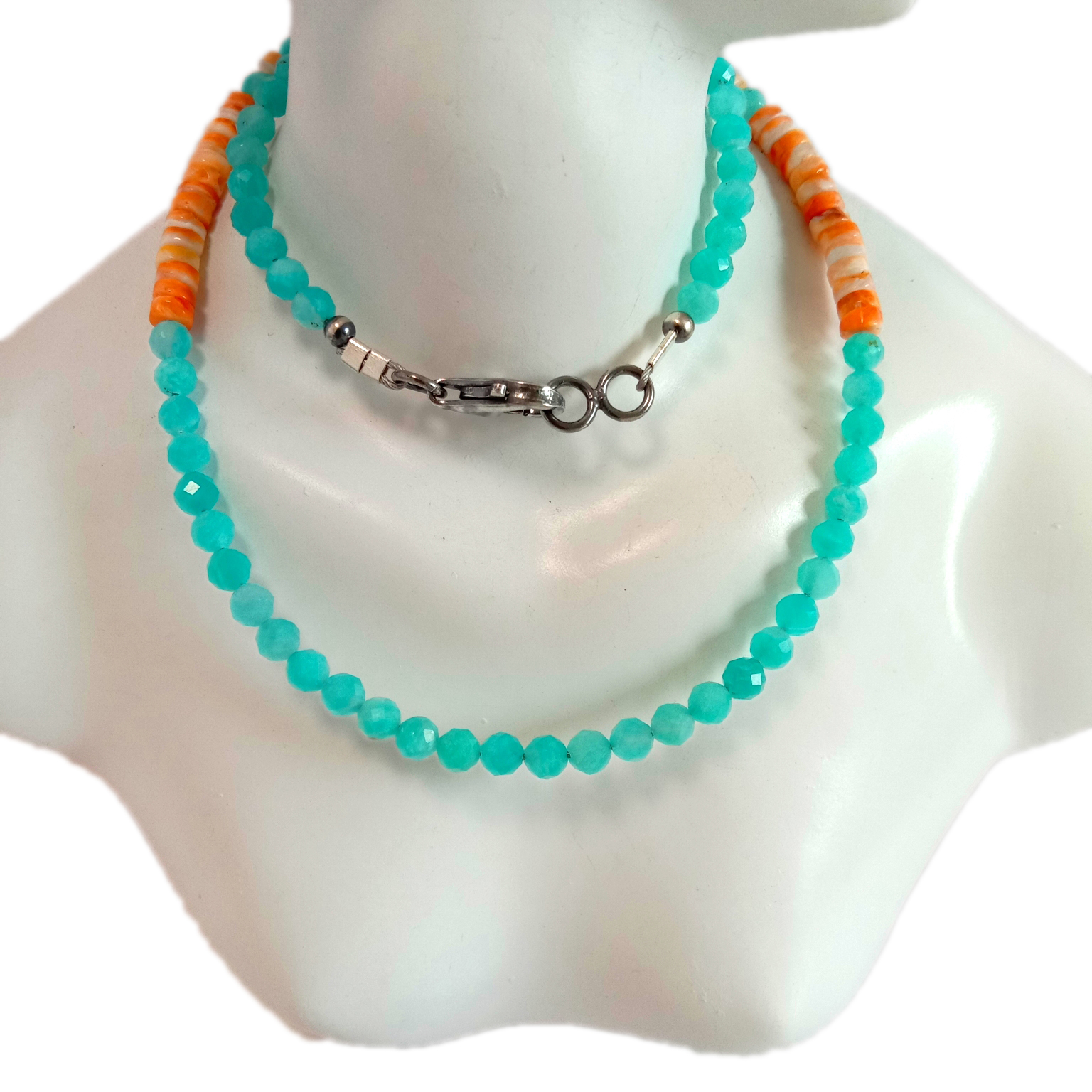 100% Təbii tikanlı Amazonit 925 Ayar Gümüş Əl Örgülü Boyunbağı 14