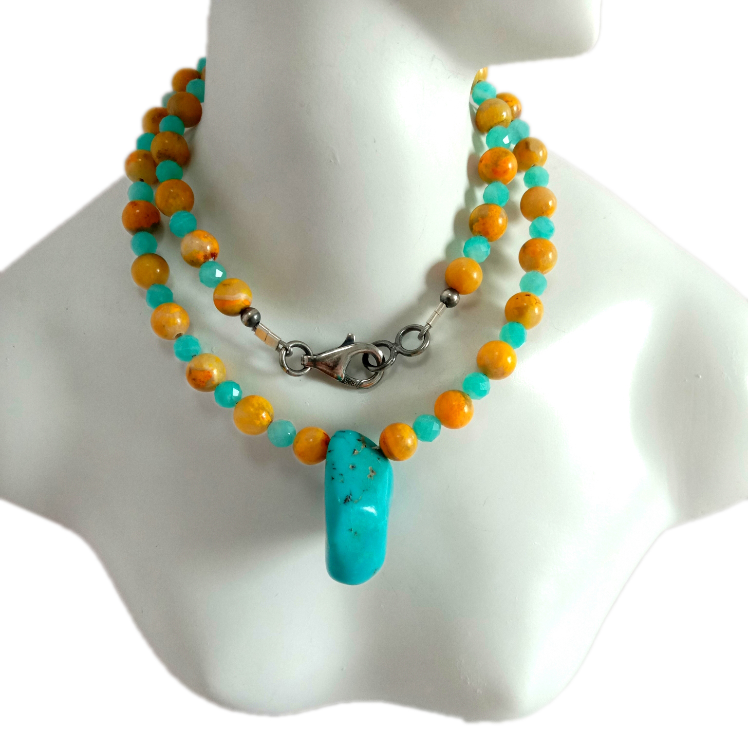 925 Sterling Silver Naturligt Turkos Amazonite humla  handgjort halsband 14