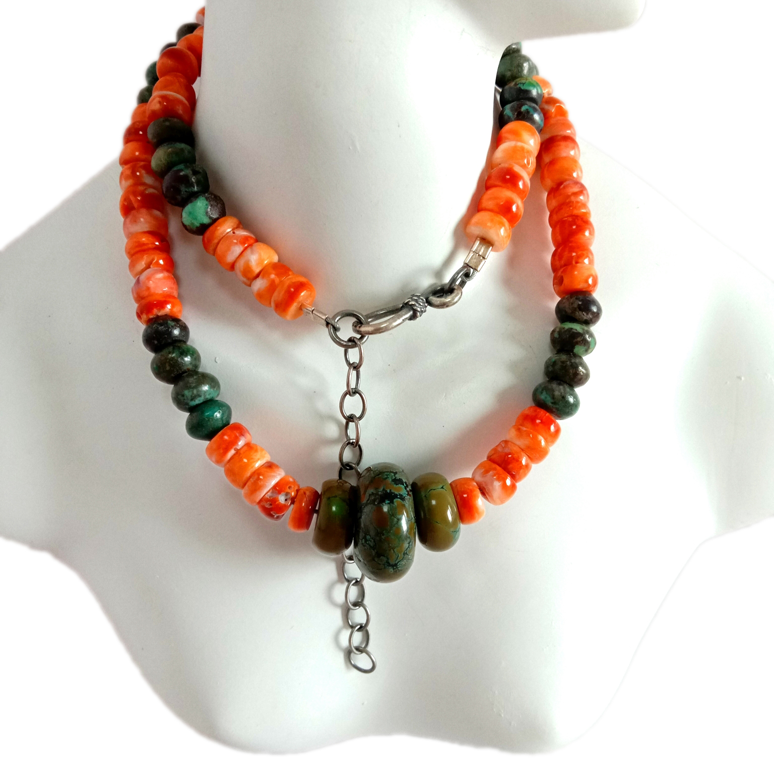 Prirodne  tirkizne i bodljikave perle od 925 sterling srebra ručno rađena ogrlica za izradu nakita 15