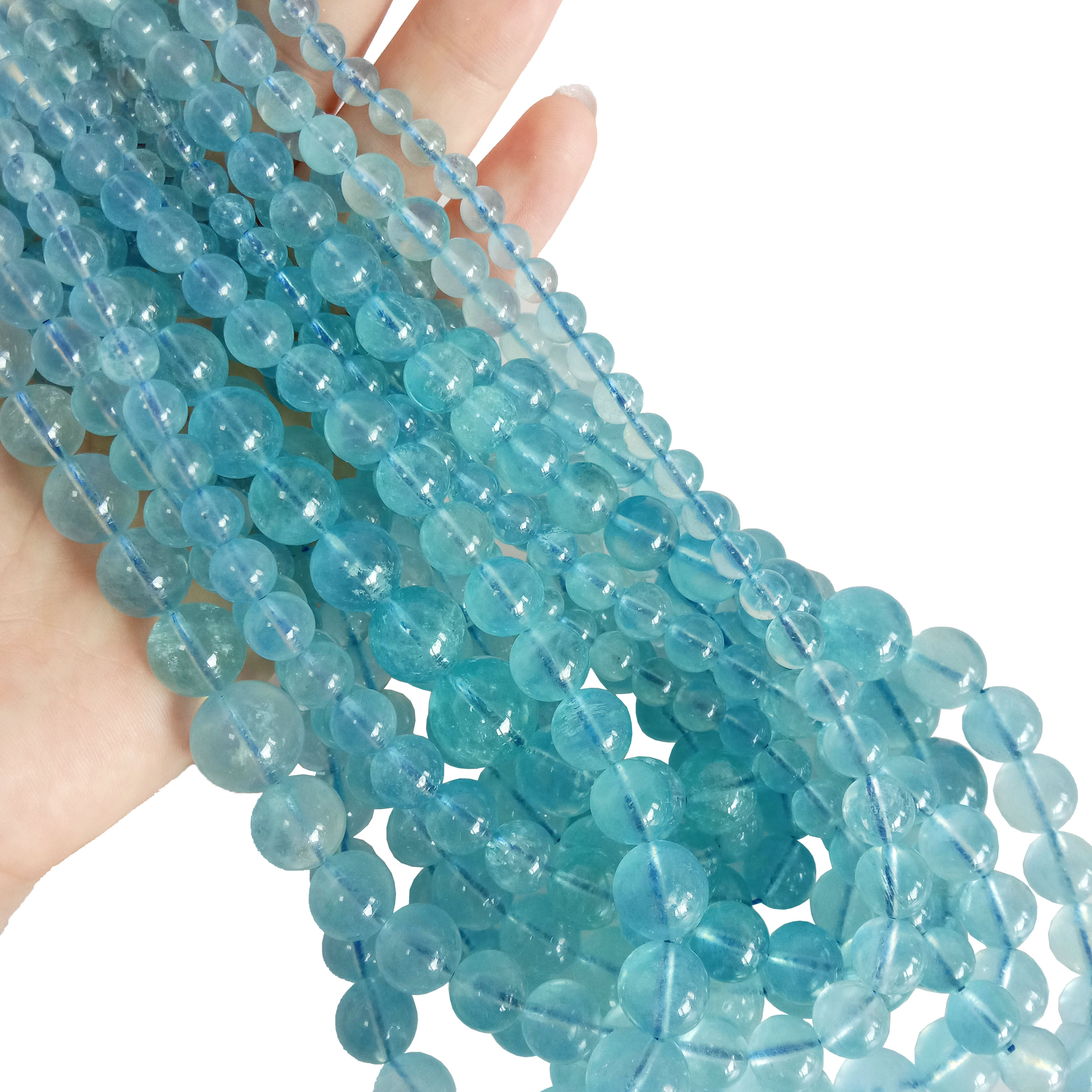 Milky Bule Aquamarine round Shape Beads Blue Aquamarine Gemstone Bead 13