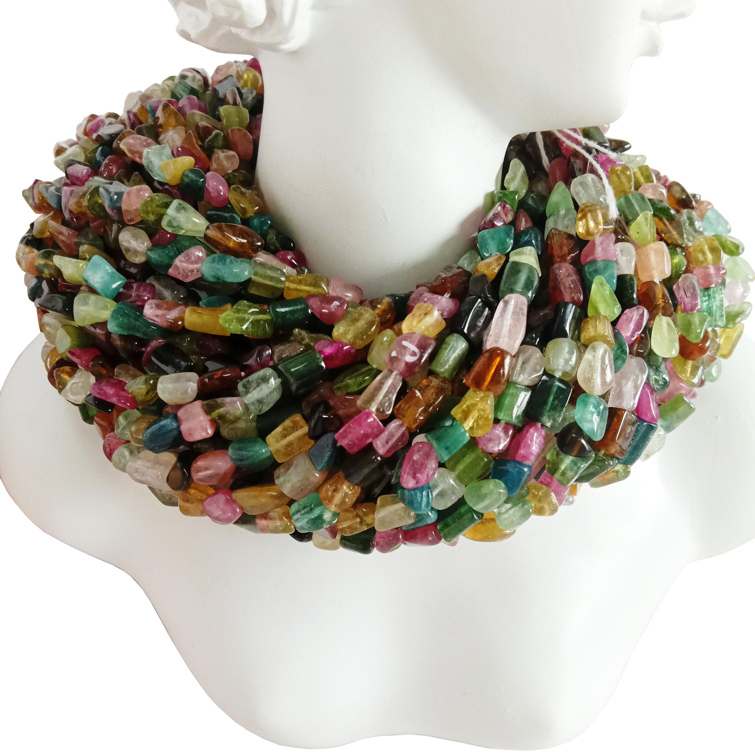 Olona Tourmaline Dan Ofali Apẹrẹ Awọn ilẹkẹ Tourmaline Awọn ilẹkẹ Adayeba Olona Tourmaline Awọn ilẹkẹ Strand 14