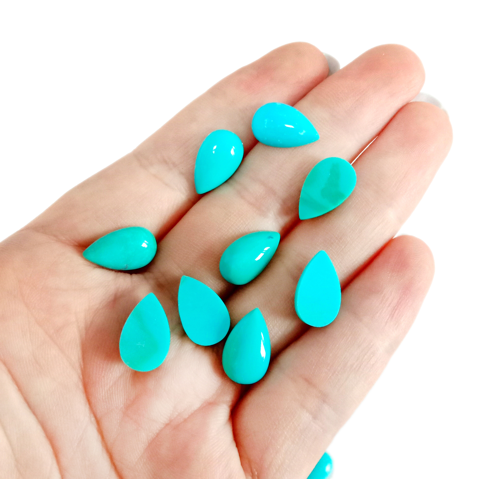 Prirodni tirkizni kabošon veličine 8*13 mm u obliku kruške, slobodno drago kamenje 15