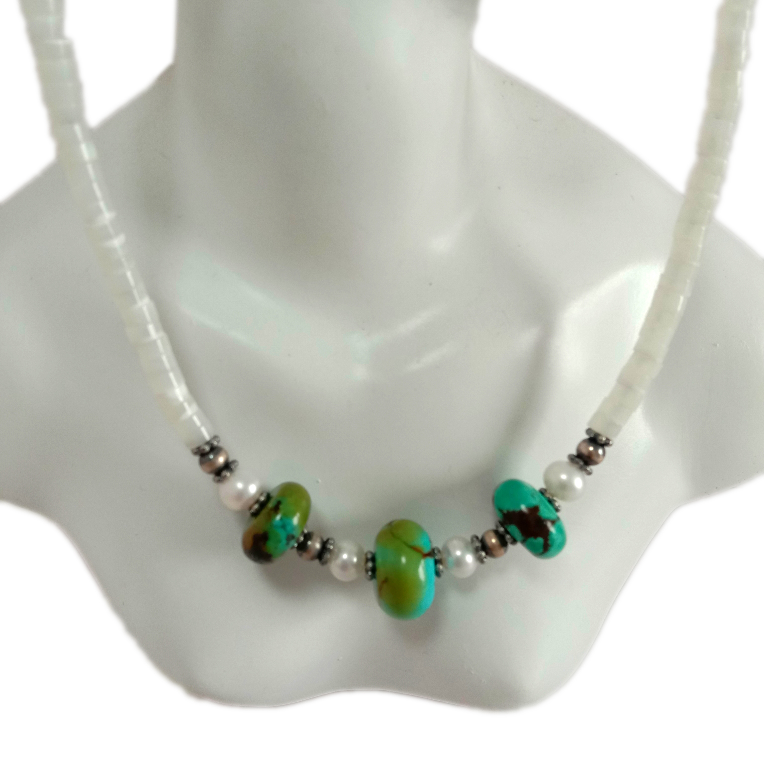 Naturlig turkos mopp pärla 925 Sterling Silver ädelsten Halsband 14