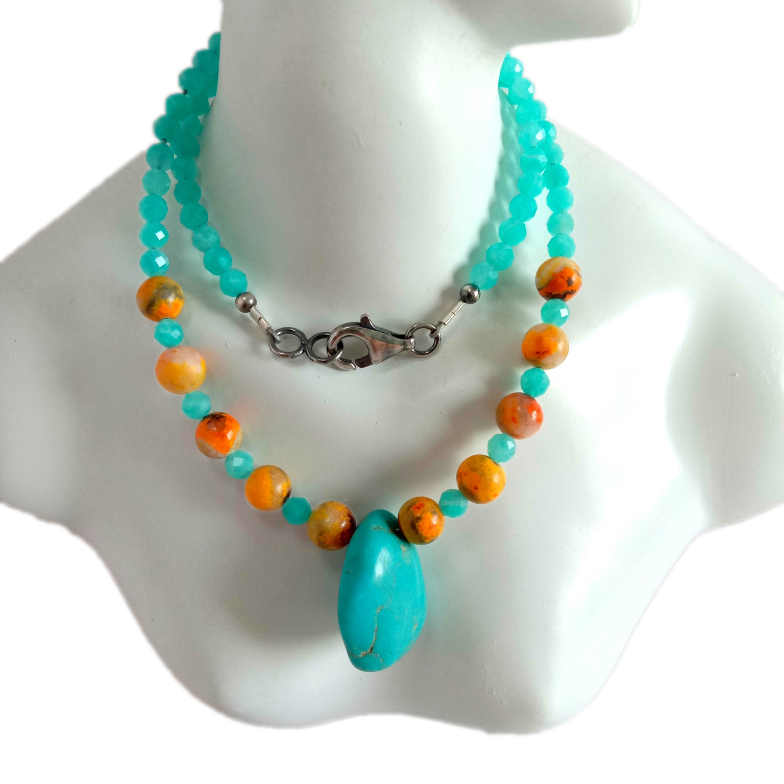 Kalung Batu Permata Perak 925 Sterling Natural Turquoise Bumblebee Amazonite 14