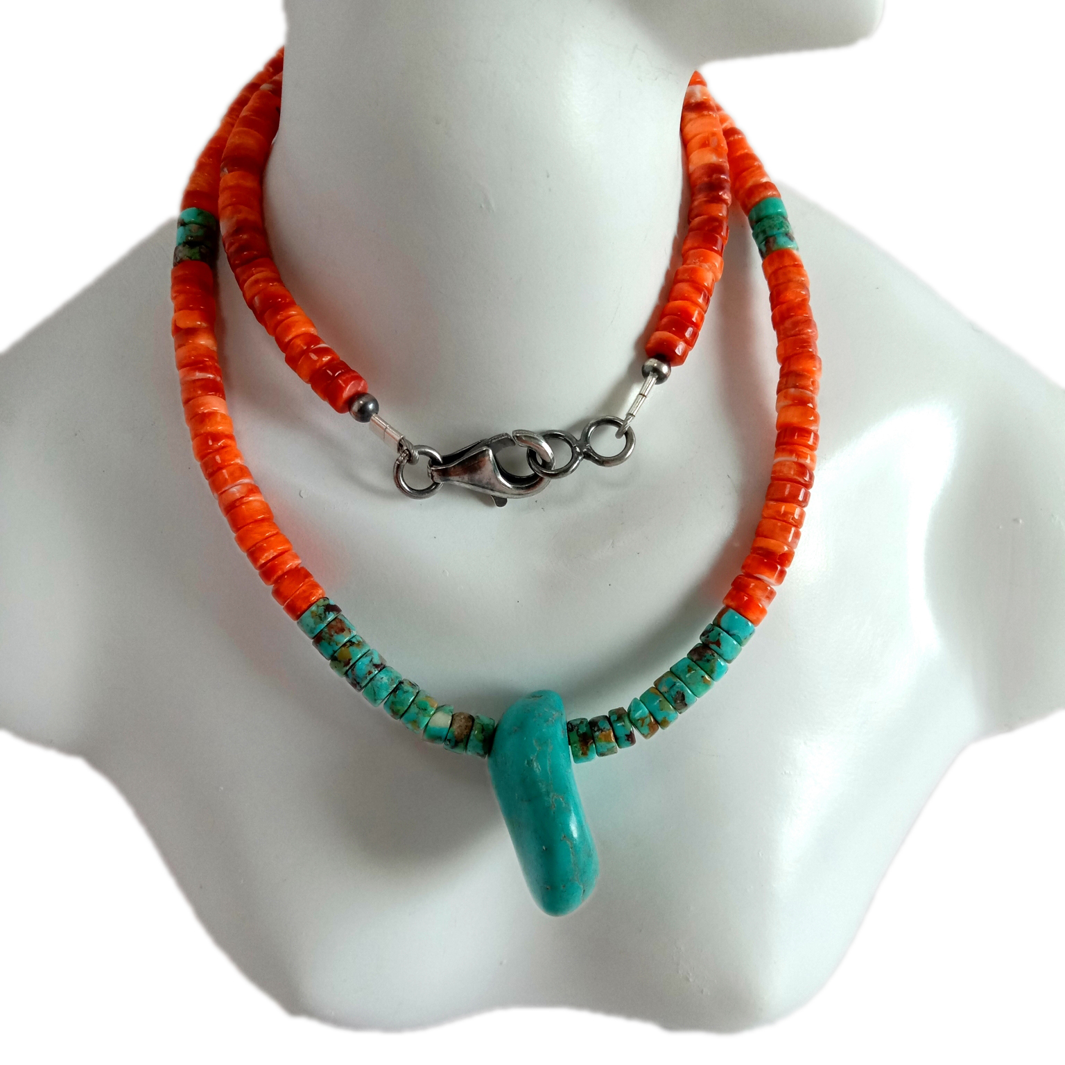 Prirodno plave tirkizne i narančaste bodljikave perle od 925 srebra, ogrlica s dragim kamenjem 15