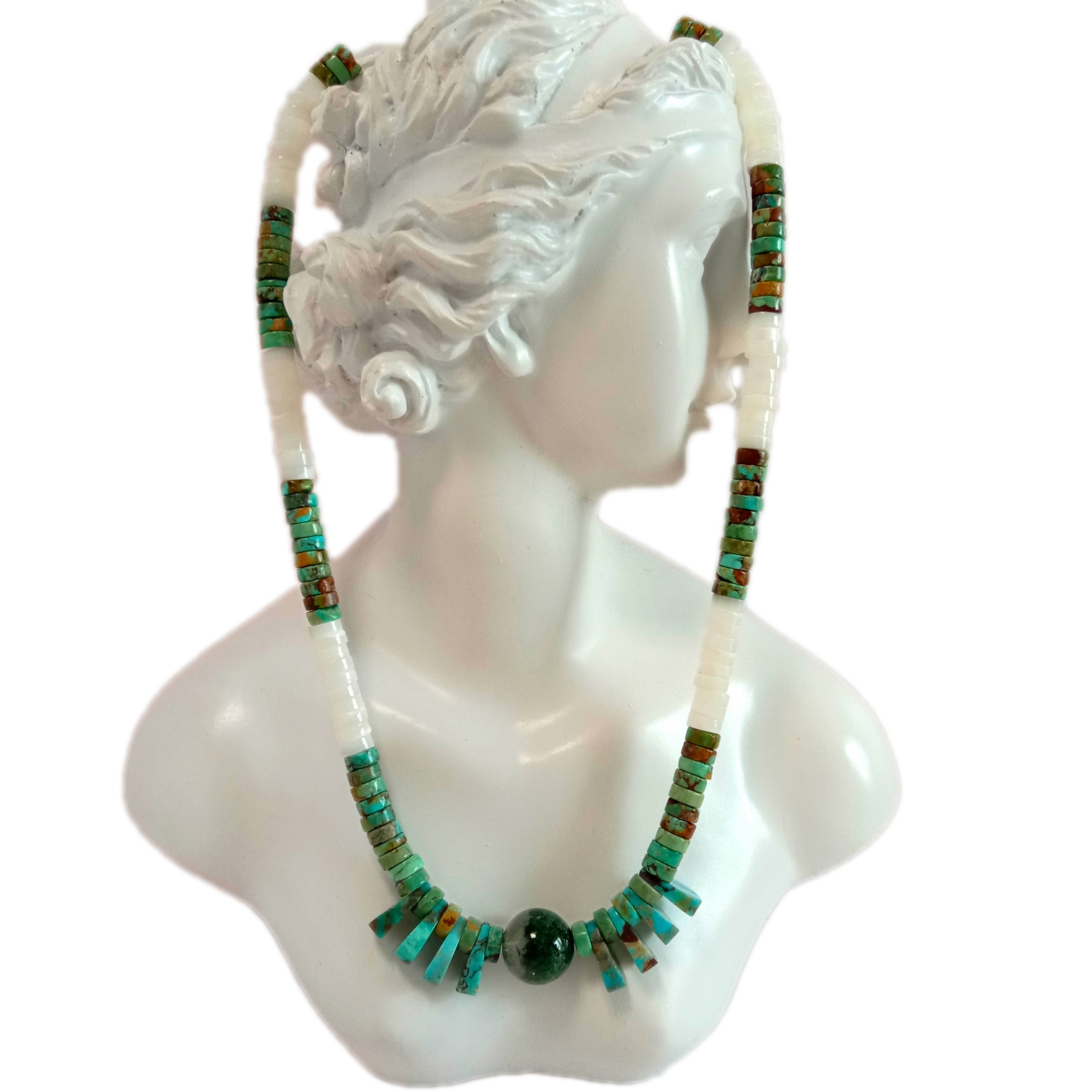 የተፈጥሮ Turquoise mop Ghost phantom quartz 925 ስተርሊንግ ሲልቨር የአንገት ሐብል 15