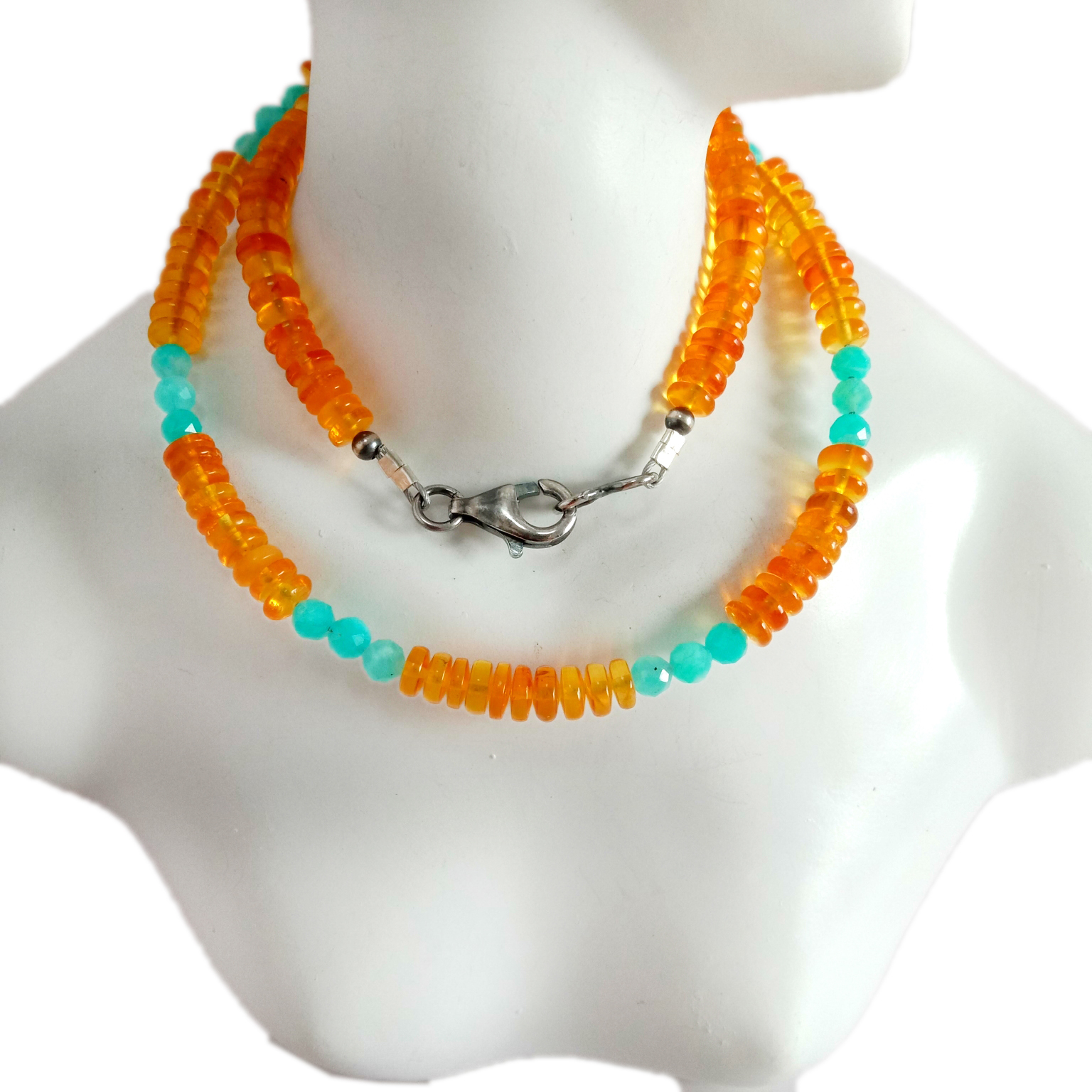 امبر او ایمیزونایټ 925 سټرلینګ سپینو زرو هار 14