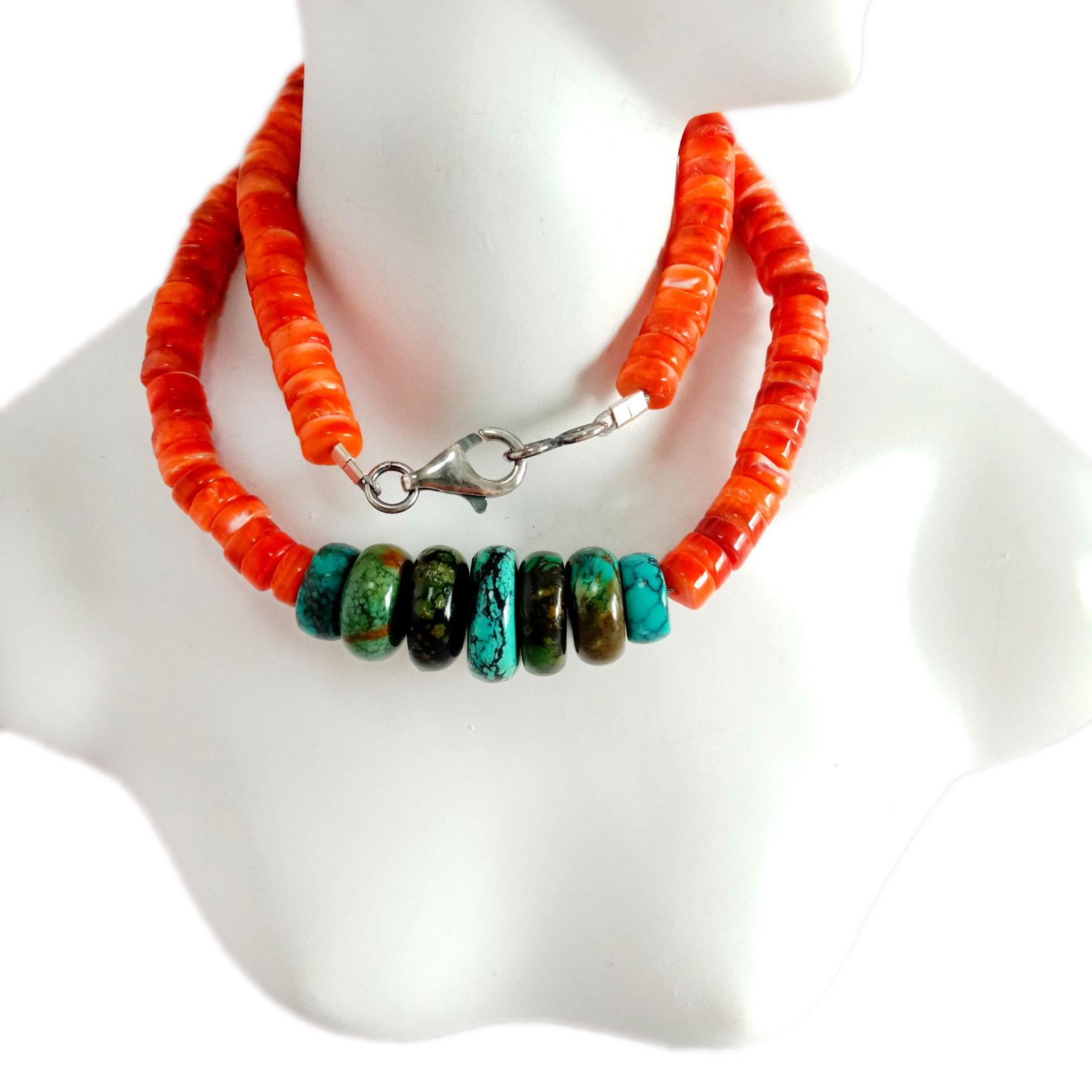 Collar de prata de ley 925 con abalorios turquesas e espinosas colar Wampum 15