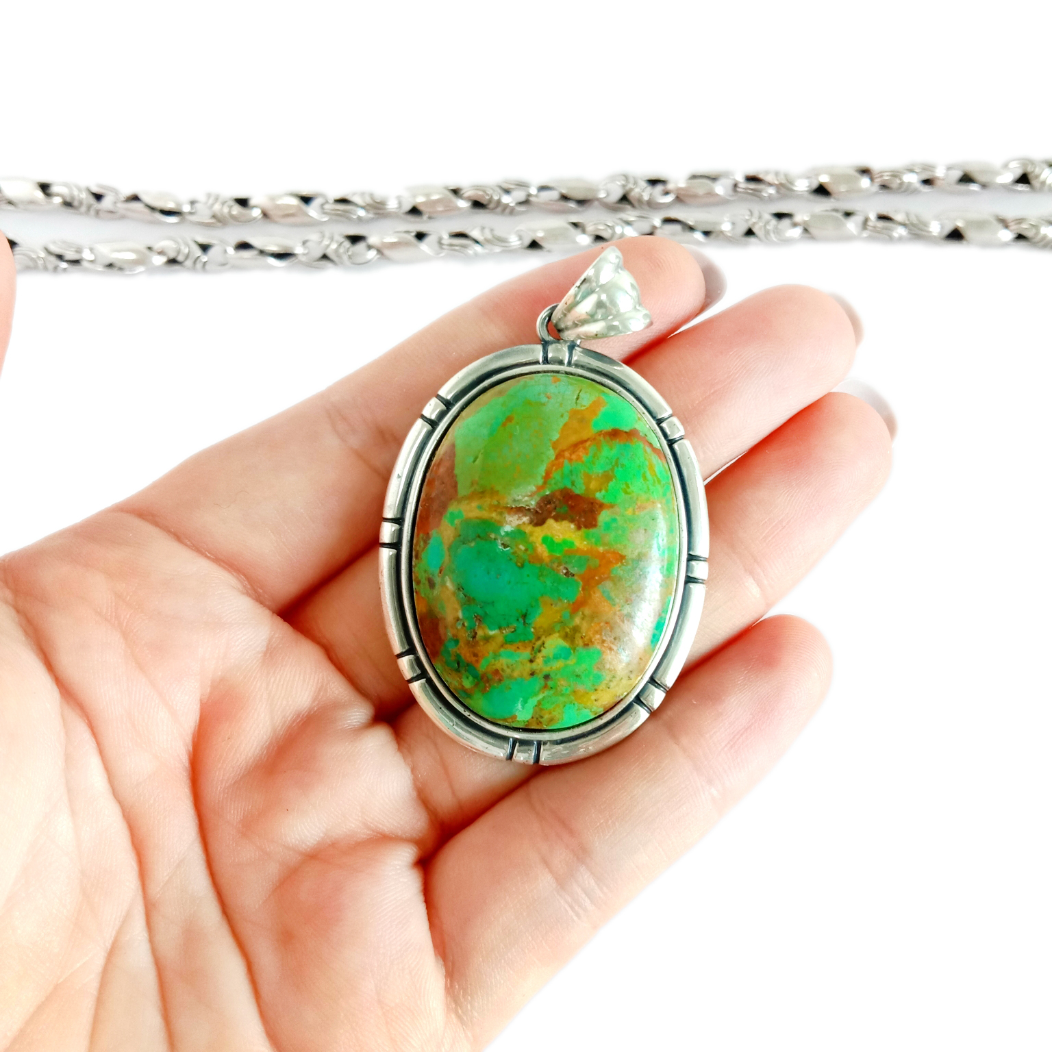 Genuine Turquoise Pendant  Turquoise Pendant 925 Sterling Silver  Silver Turquoise Pendant 15