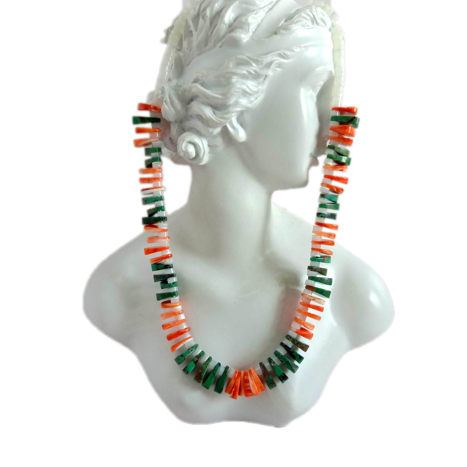 Natural Turquoise and spiny mop 925 Sterling Silver  Necklace 14