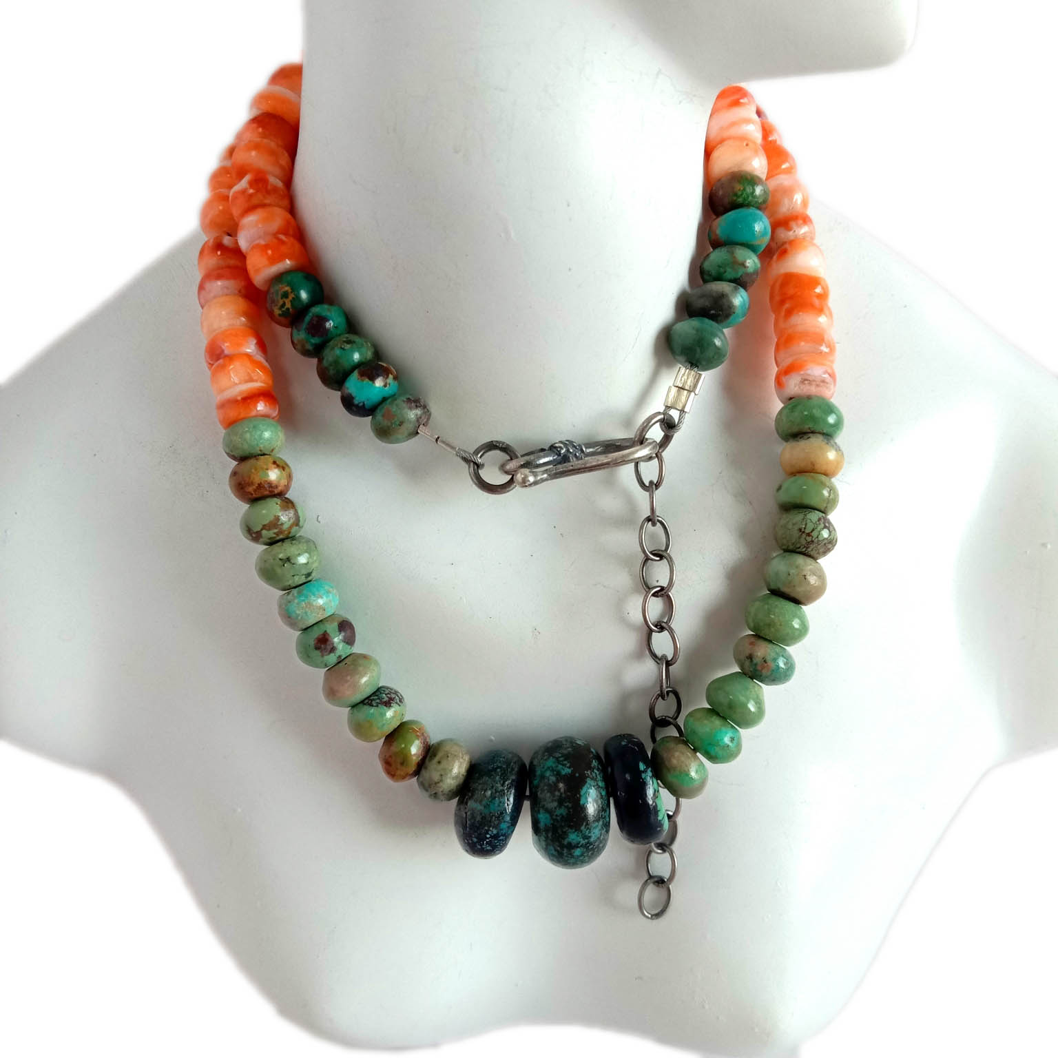 925 Sterling Silver Natural Turquoise and Spiny Oyster  Necklace  Jewelry 15