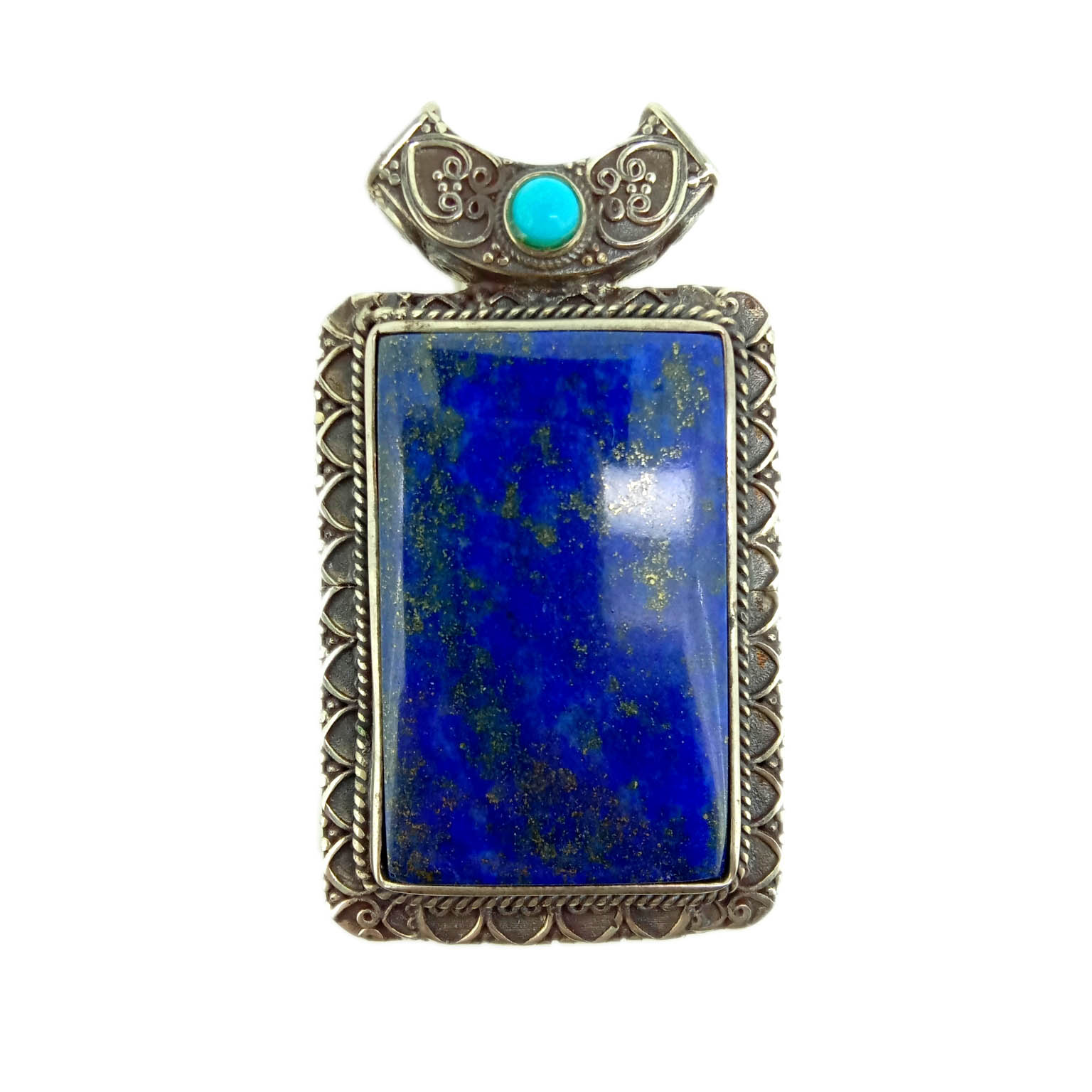925 Sterling Silver Natural Turquoise Lapis Lazuli Gemstone Pendant 14